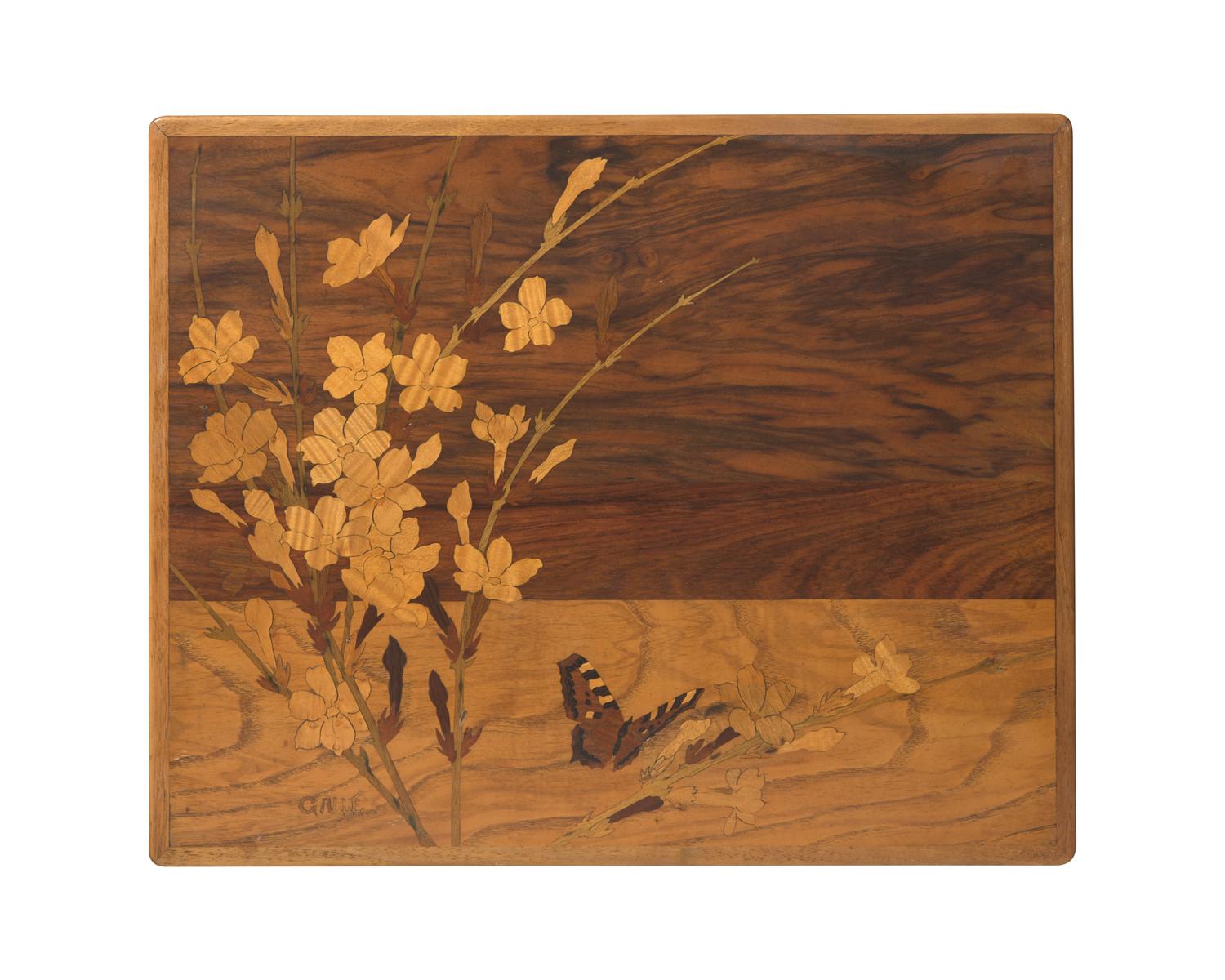 Émile Gallé (French, 1846-1904), A group of four Art Nouveau carved mahogany and marquetry nesting tables, circa 1900