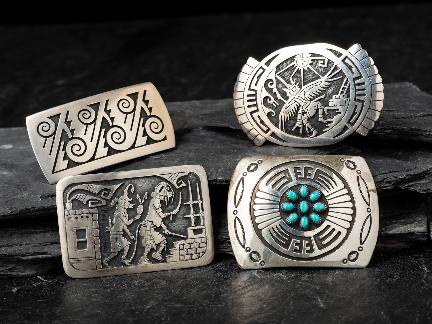 Hopi and Navajo Silver Belt Buckles