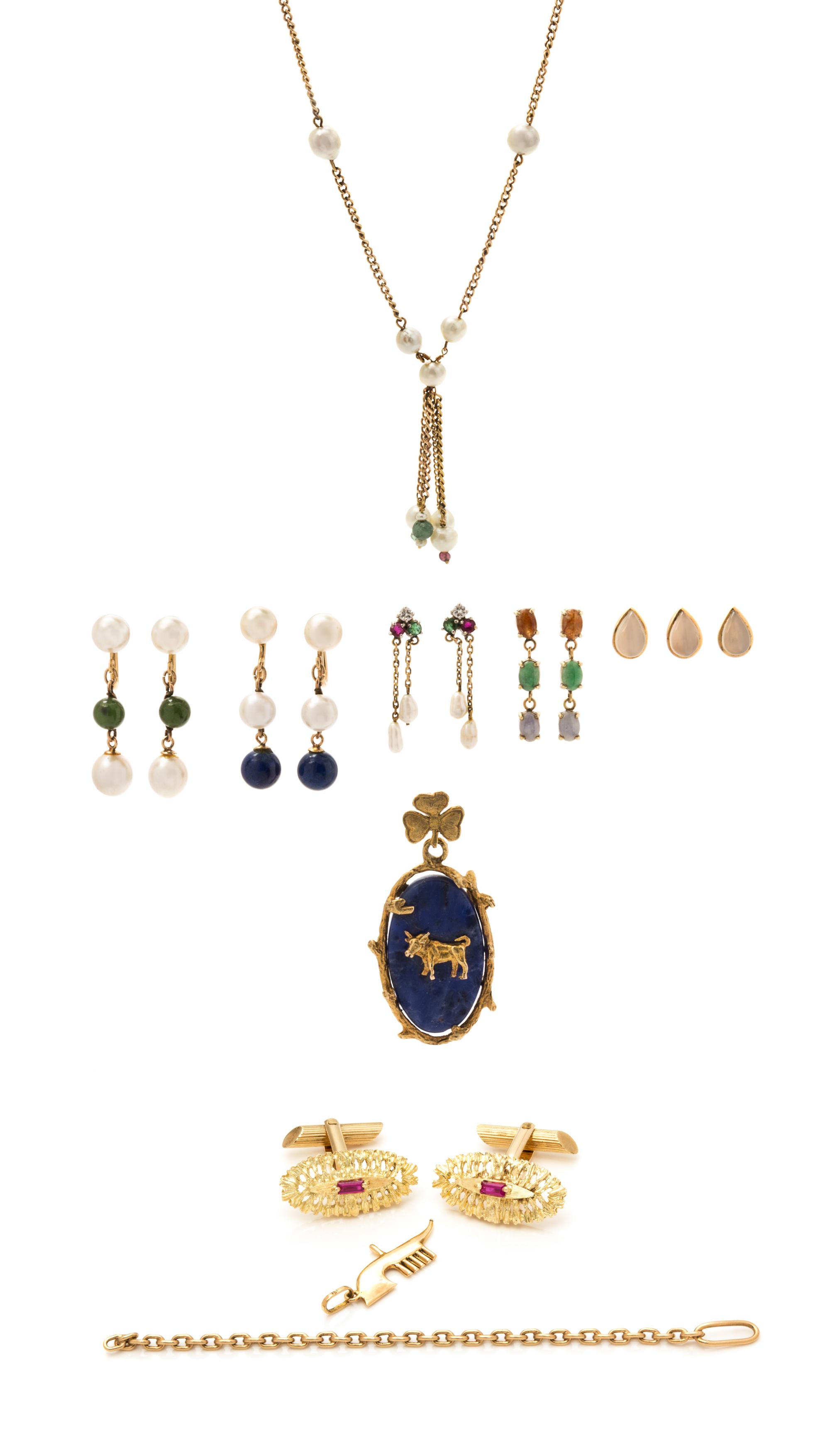A Collection of Yellow Gold and Multigem Jewelry, 40.80 dwts.
