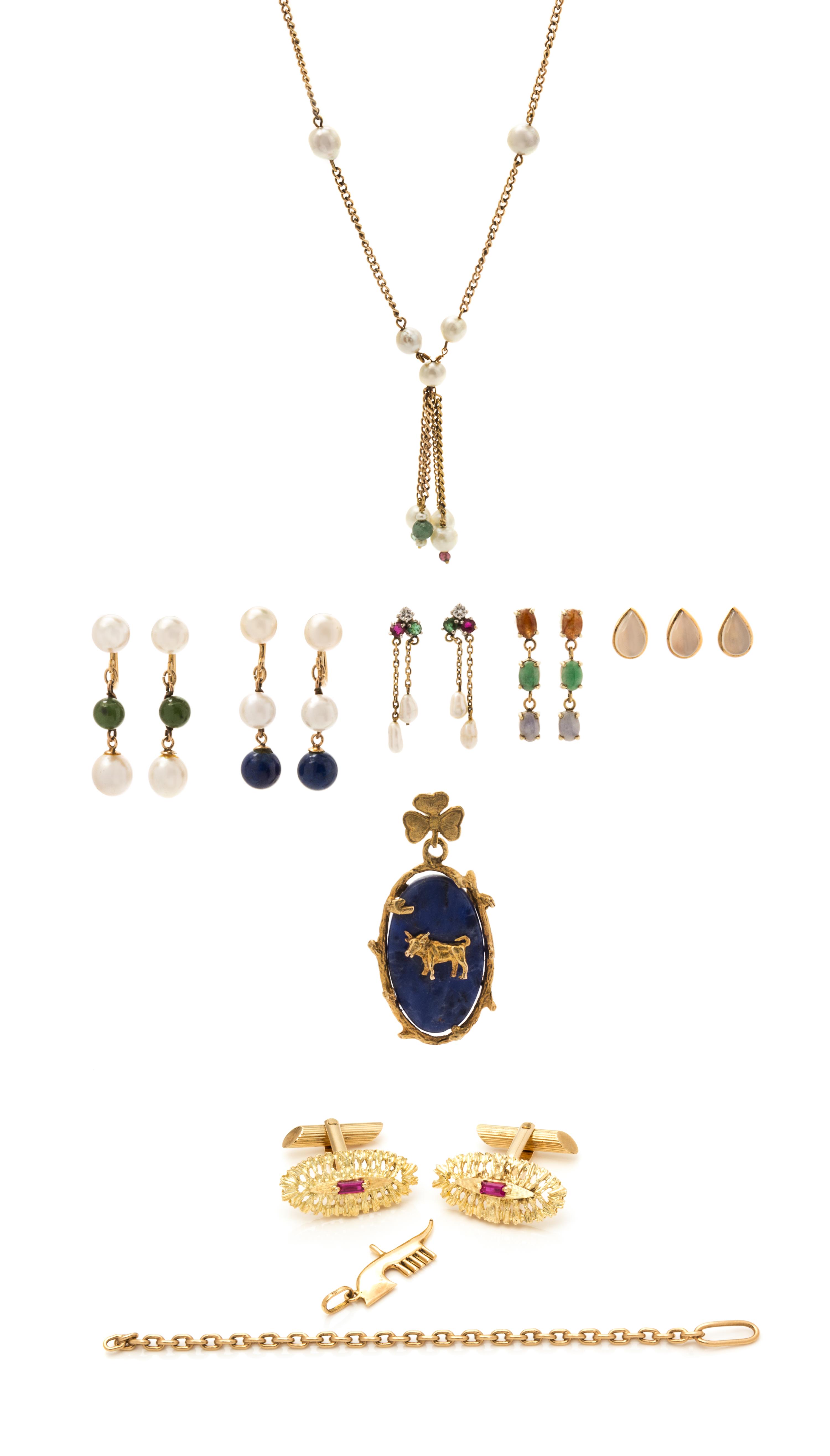 A Collection of Yellow Gold and Multigem Jewelry, 40.80 dwts.