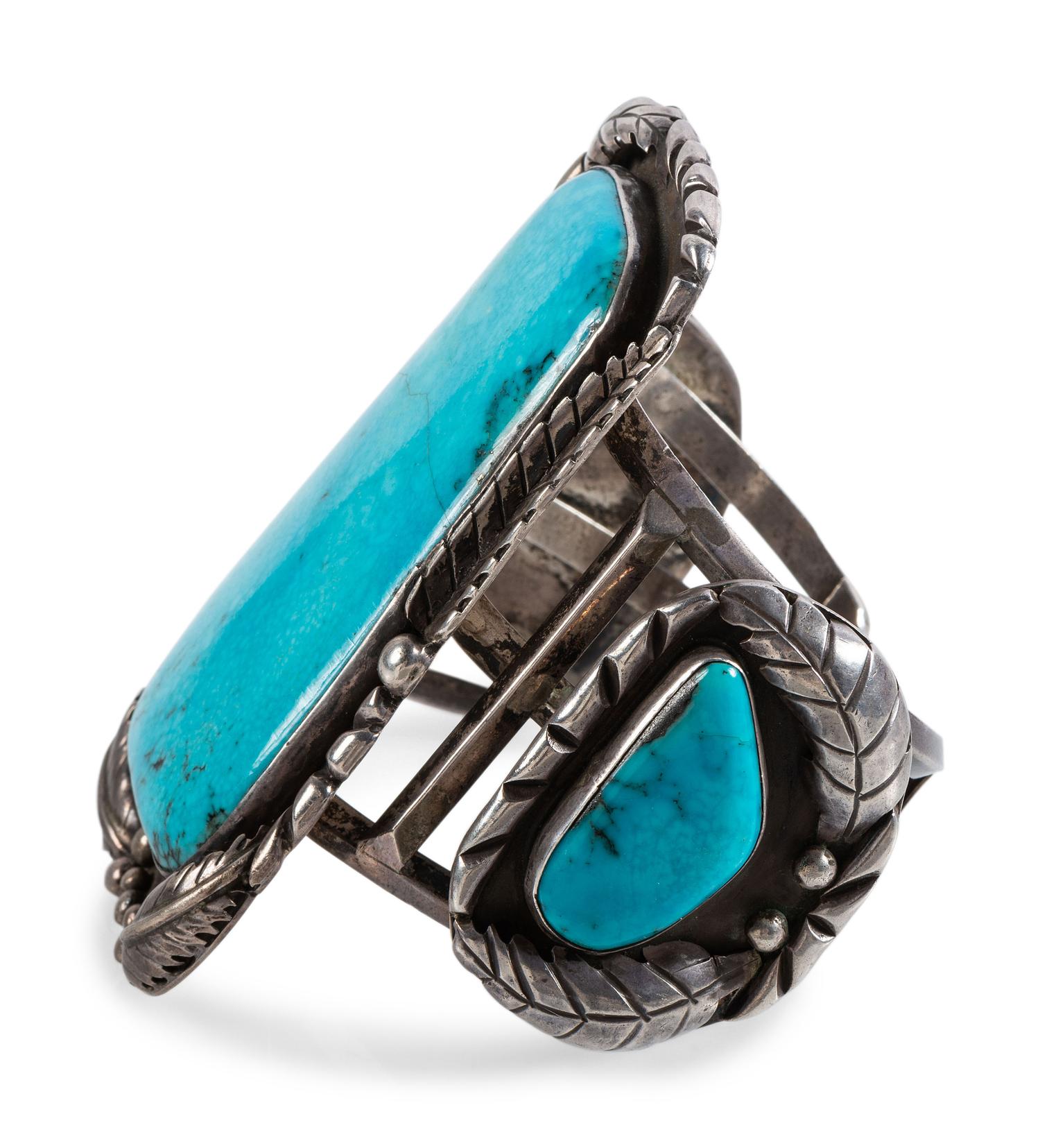 Large Navajo Silver and Turquoise Cuff Bracelet