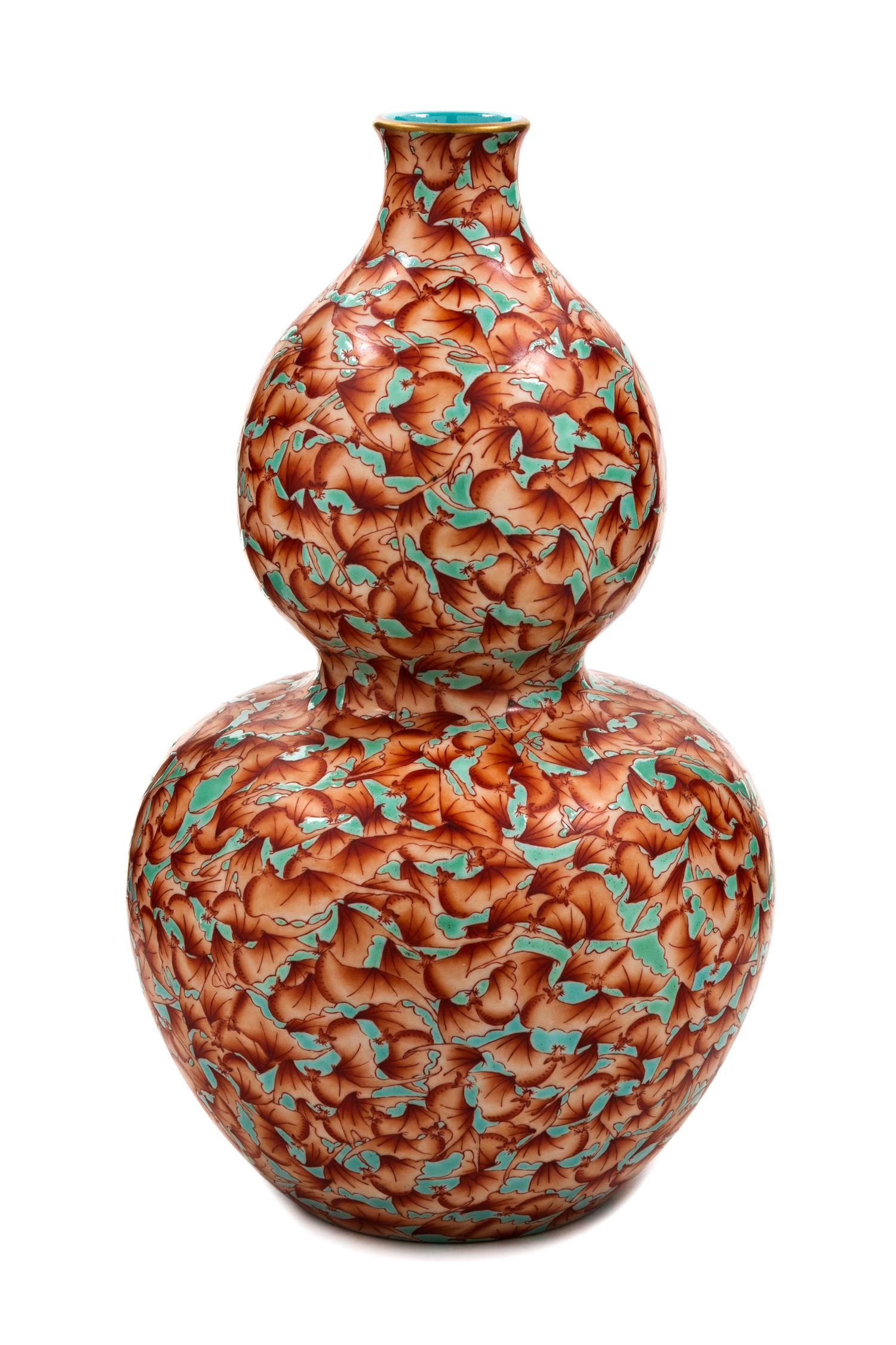 A Turquoise Ground Iron Red Decorated Porcelain Gourd-Form Vase