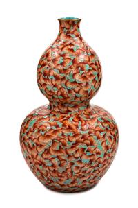 A Turquoise Ground Iron Red Decorated Porcelain Gourd-Form Vase