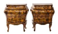 A Pair of Italian Walnut Bombe Cabinets Height 28 x width 22 x depth 13 inches. — LATE 19TH CENTURY