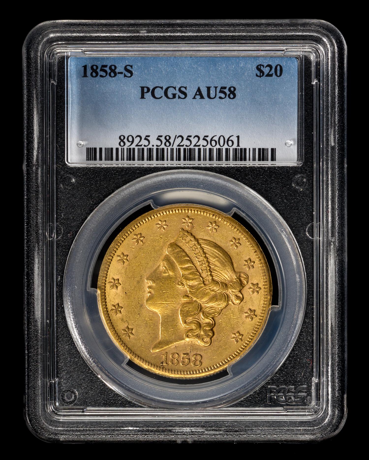 A United States 1858-S Liberty Head $20 Gold Coin