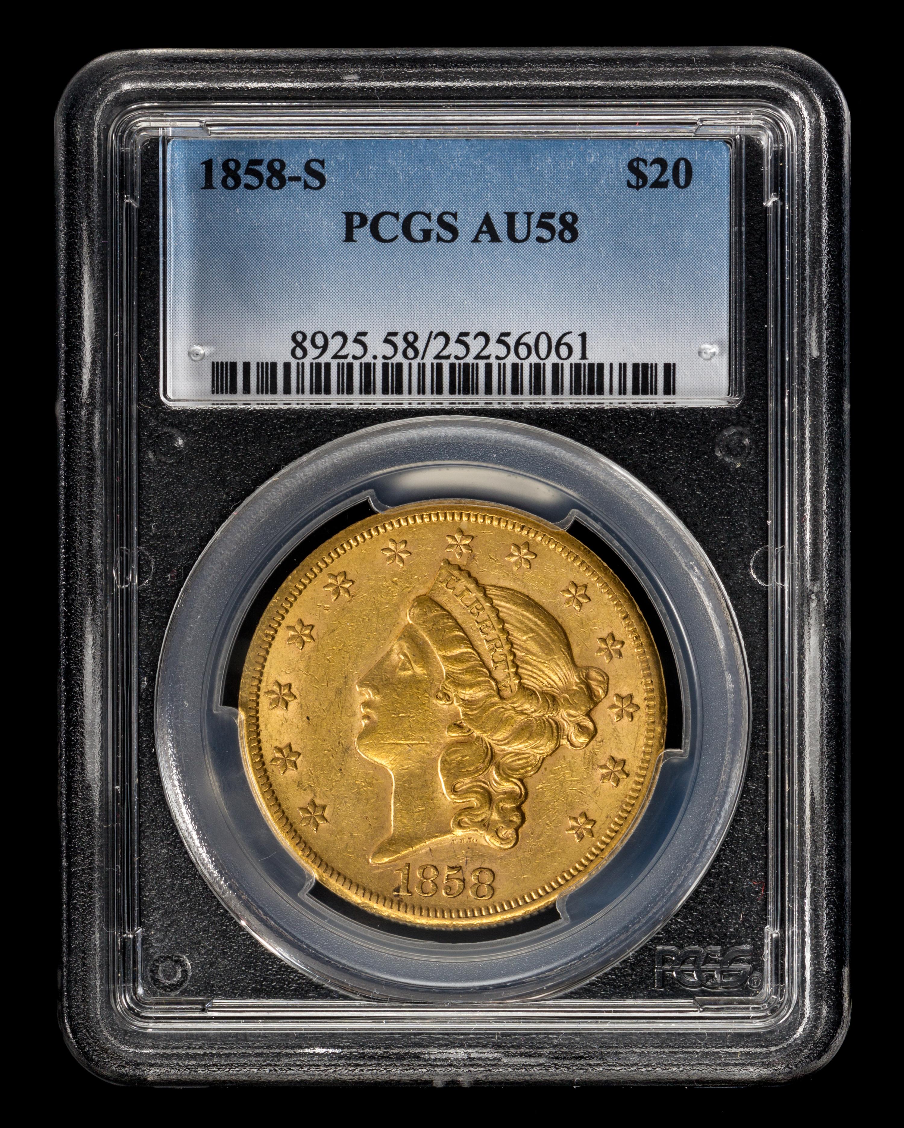 A United States 1858-S Liberty Head $20 Gold Coin
