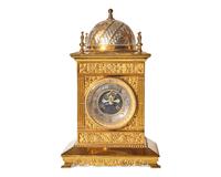 A Rare Aesthetic Movement Mixed Metal Mantel Clock, Bradley and Hubbard Mfg. Company, Works by Samuel Marti & Cie, France, Circa 1880-1885