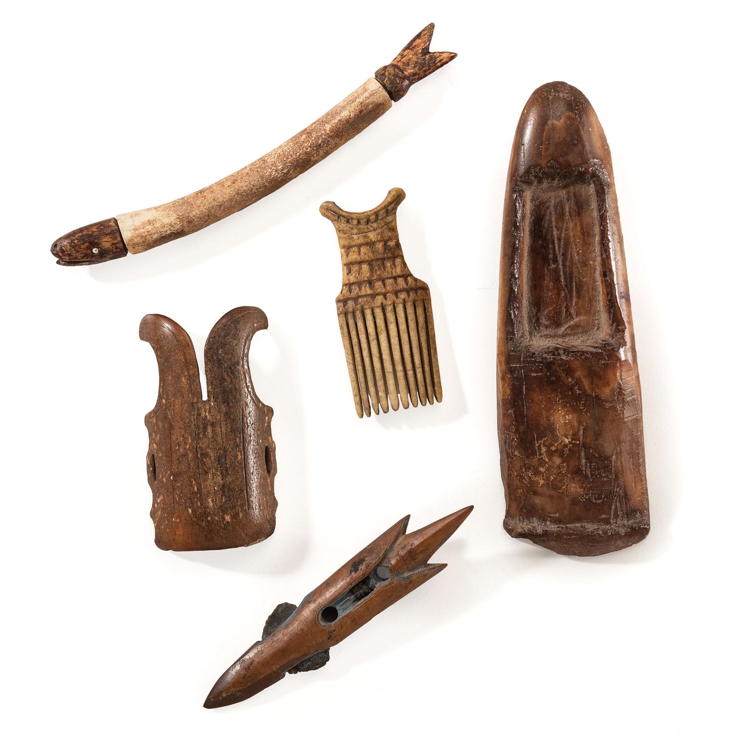 Collection of Iñupiat Fossilized Walrus Ivory and Bone Tools