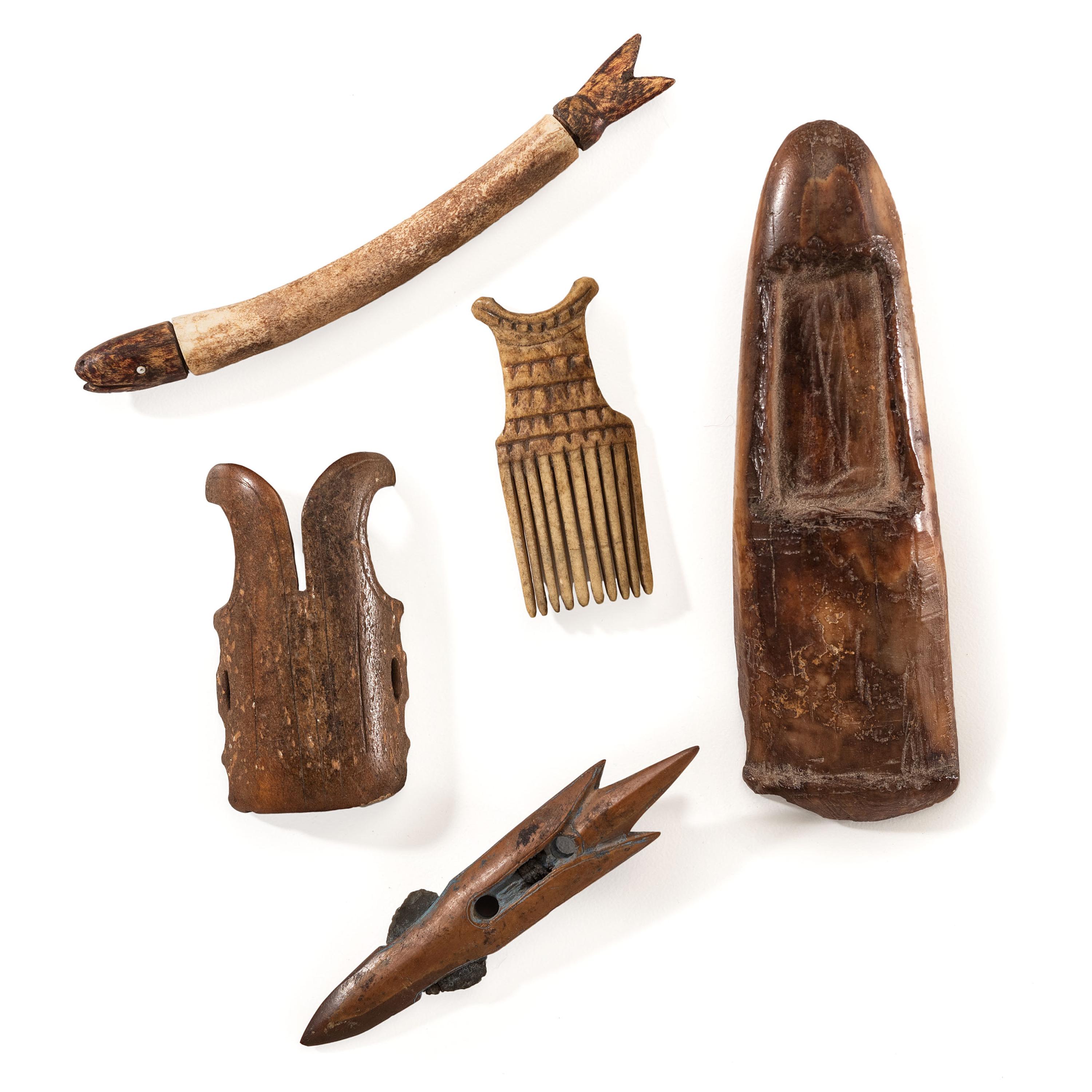 Collection of Iñupiat Fossilized Walrus Ivory and Bone Tools