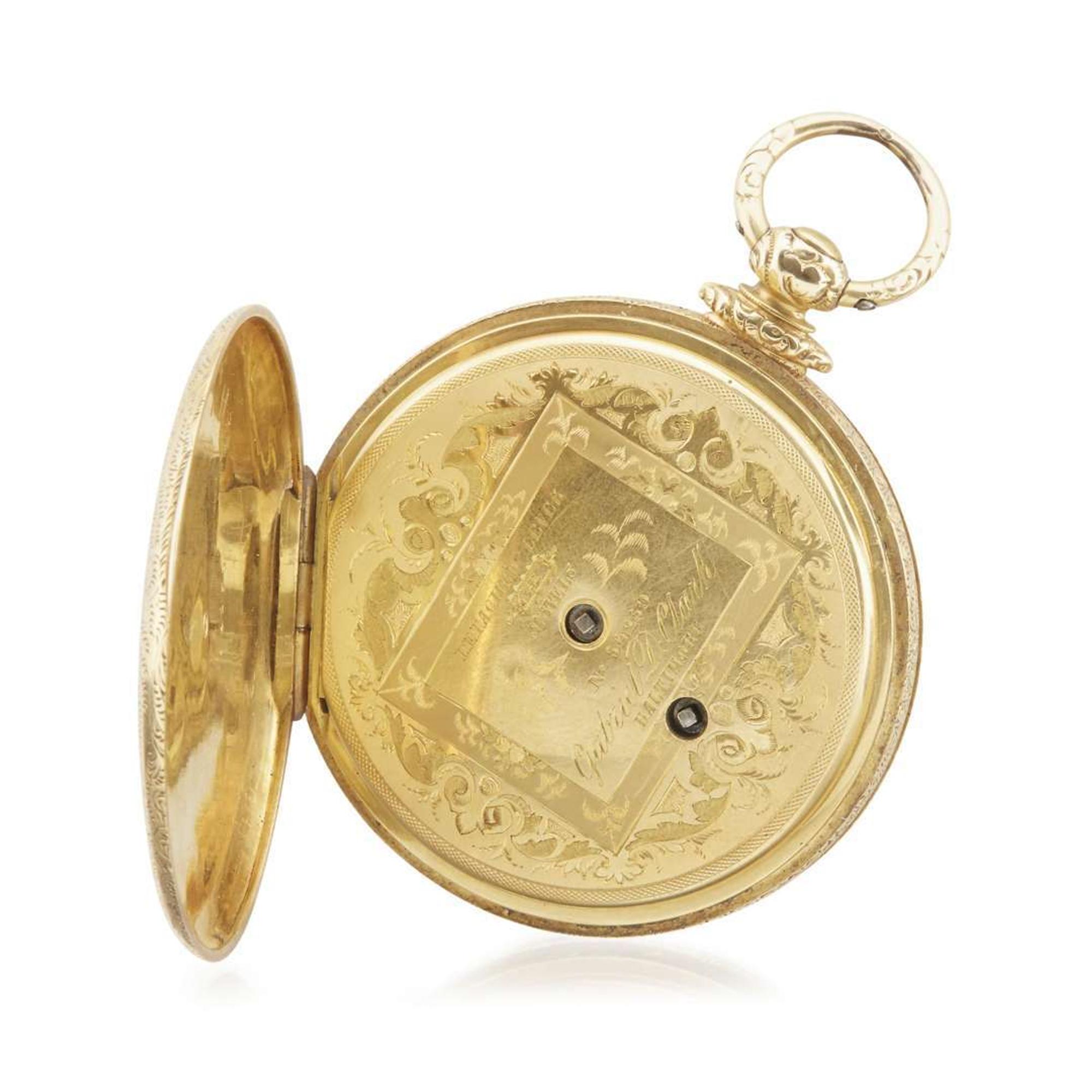 18 karat gold key-wind hunting case pocket watch Gabriel D. Clark, Baltimore, MD, first half 19th century