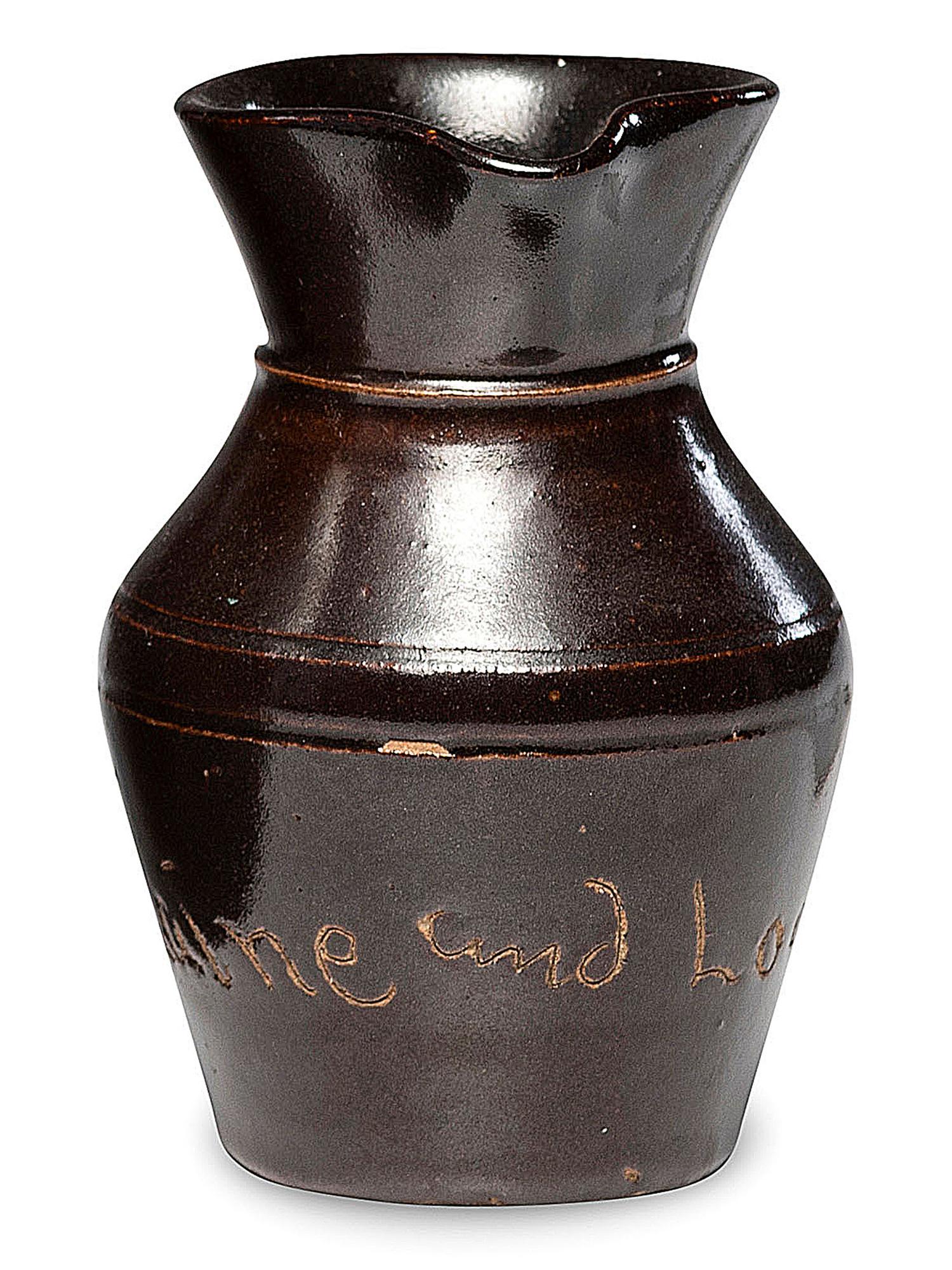 A Miniature Albany Slip-Glazed Political Campaign Favor Pitcher