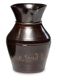 A Miniature Albany Slip-Glazed Political Campaign Favor Pitcher