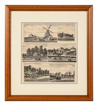Printed City Views and Farm Scenes of Bloomingdale and Dupage County , Ill. N.p.: N.d. 23 x 21 In. Matted and framed.