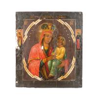 A Painted Wooden Icon of Madonna and Child with Saints