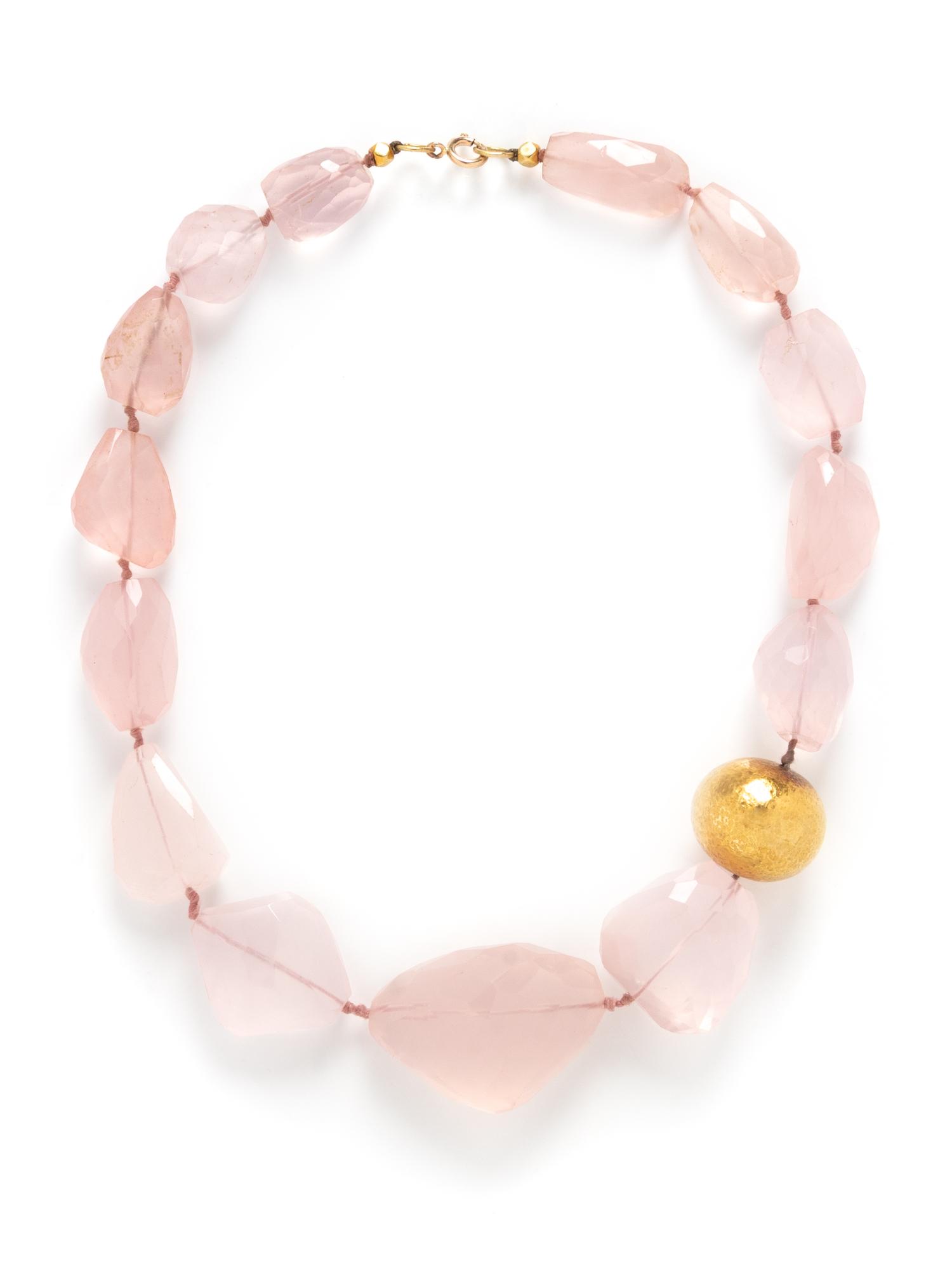 ROSE QUARTZ AND GOLD BEAD NECKLACE