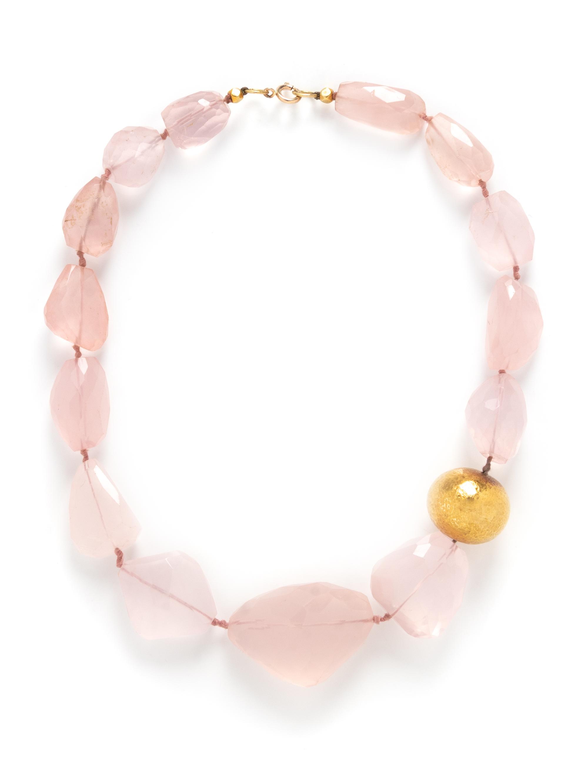 ROSE QUARTZ AND GOLD BEAD NECKLACE