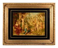 A Continental Reverse-Printed Glass Mezzotint
