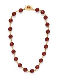 LUNA FELIX GOLDSMITH, YELLOW GOLD AND CARNELIAN BEAD NECKLACE