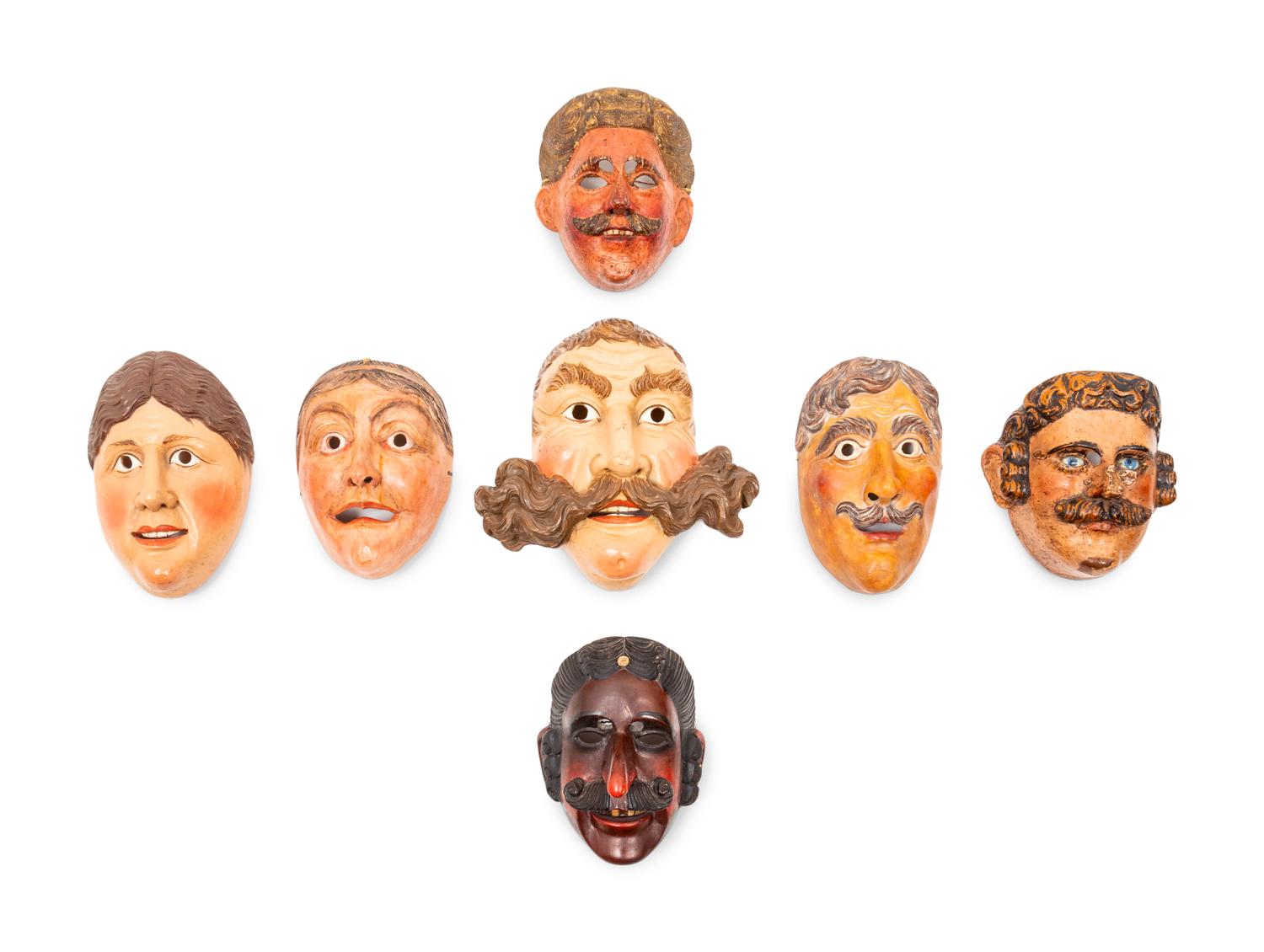 A Group of Continental Carved Wood Opera Masks