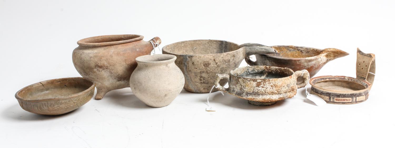 A Group of Pre-Columbian Style Ceramic Bowls Height of tallest 4 3/4 inches.