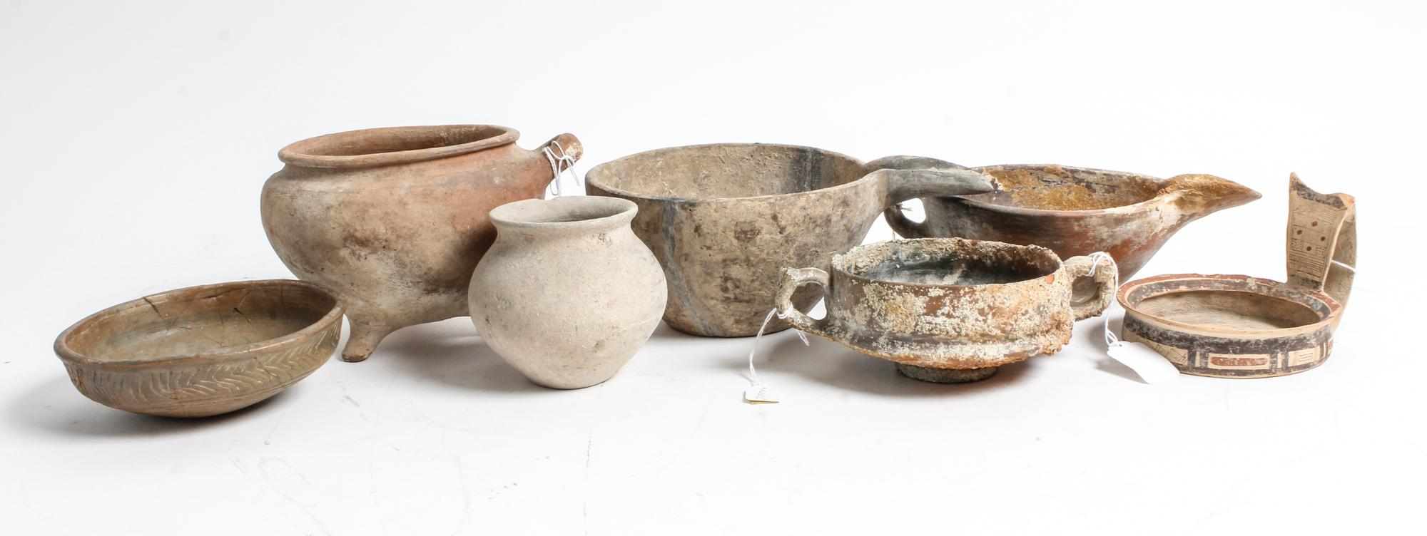 A Group of Pre-Columbian Style Ceramic Bowls Height of tallest 4 3/4 inches.