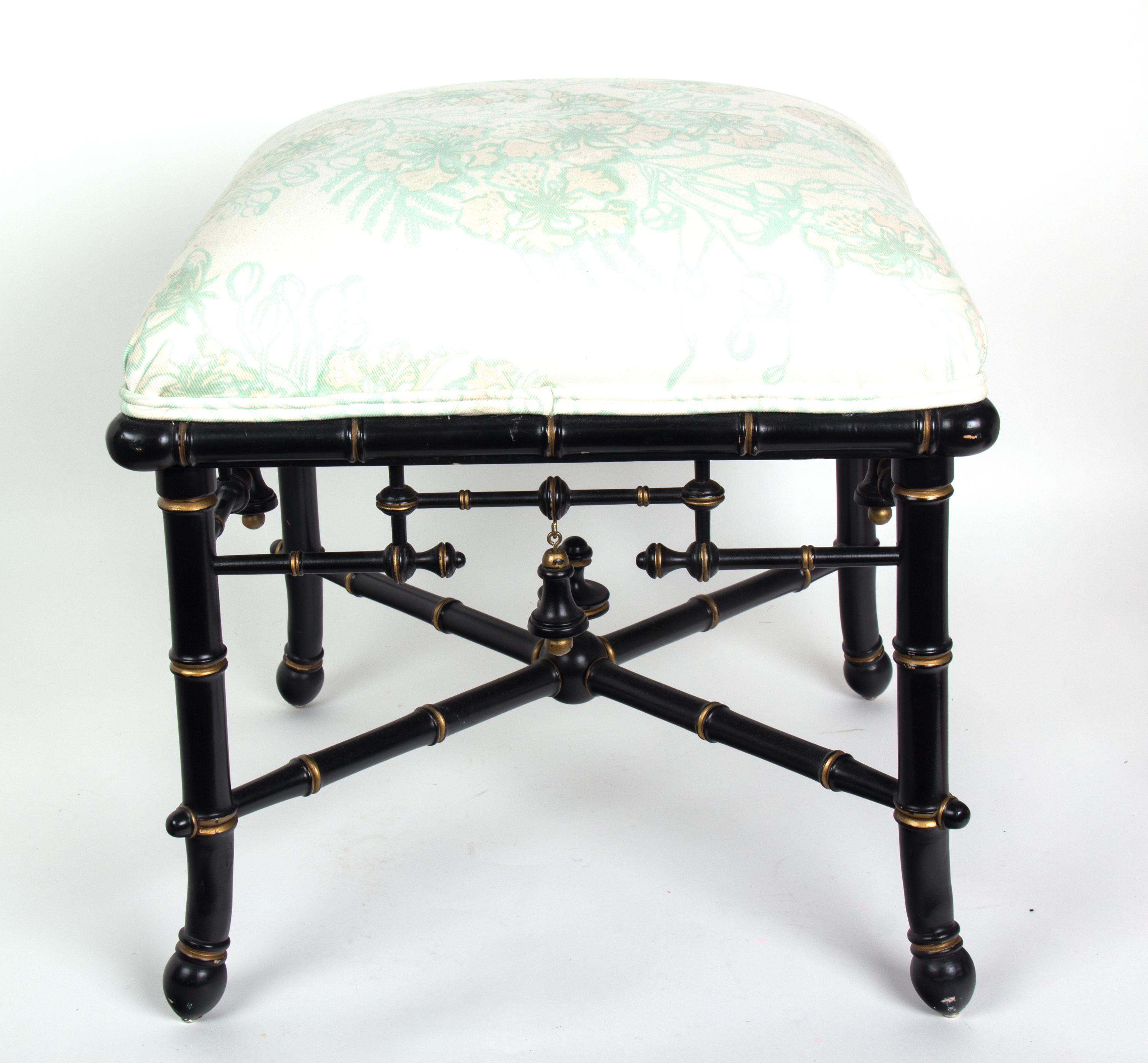 An Eastlake Style Ebonized and Gilt Decorated Stool, Baker Height 18 x width 17 x depth 17 inches.