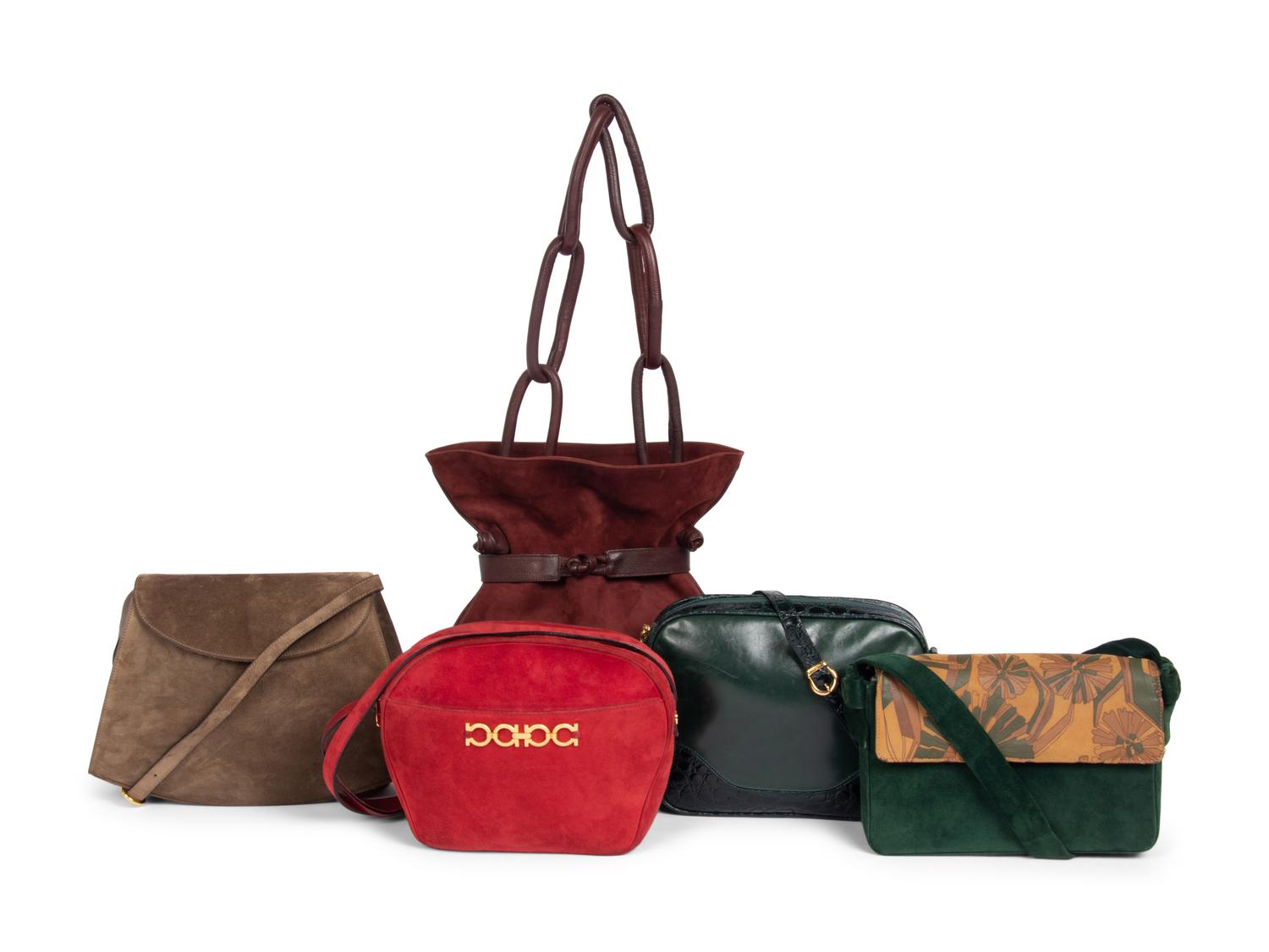 Five Designer Handbags: Gucci, Ferragamo, Mark Cross, 1980-90s