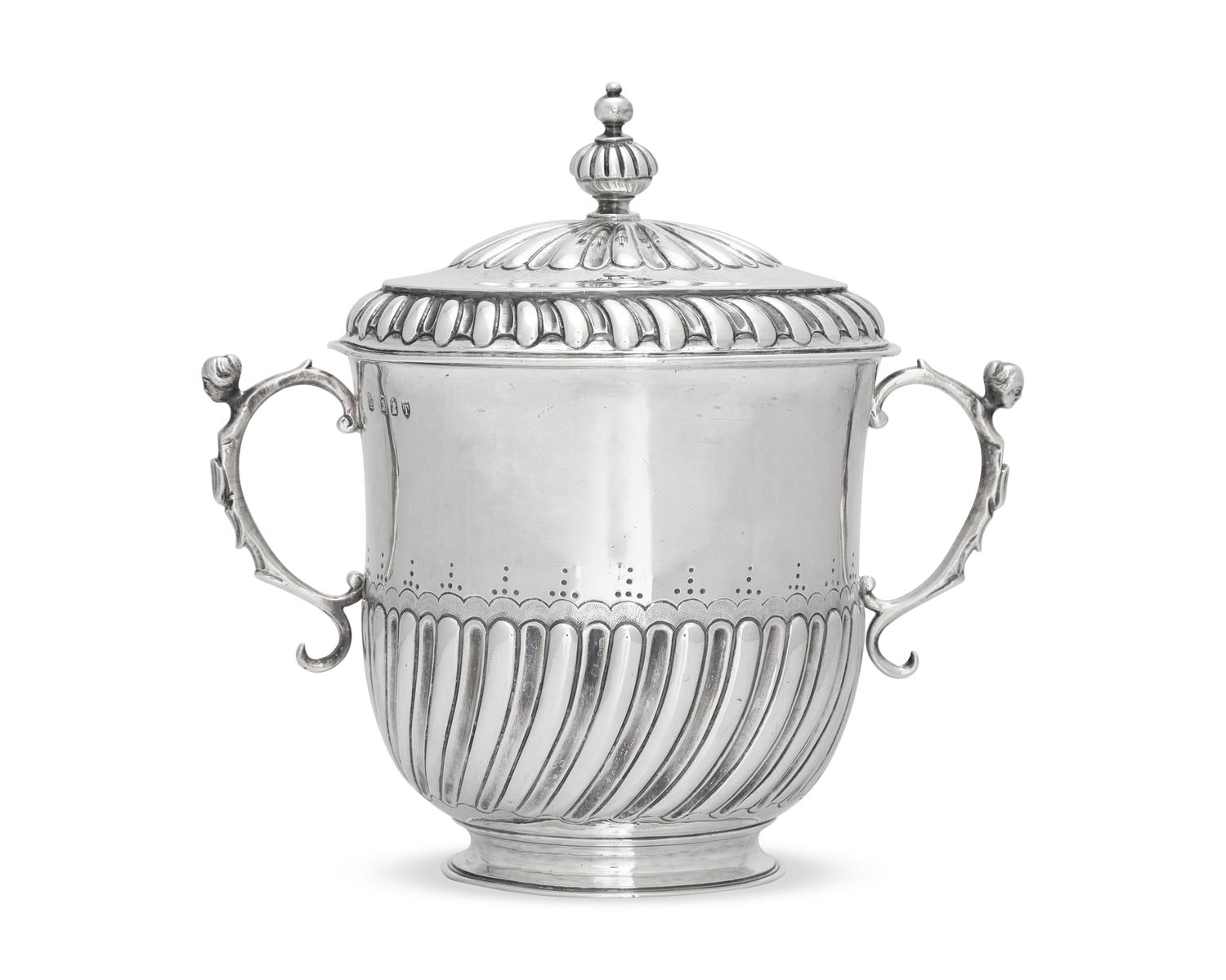 A Charles II Style Britannia Silver Covered Porringer