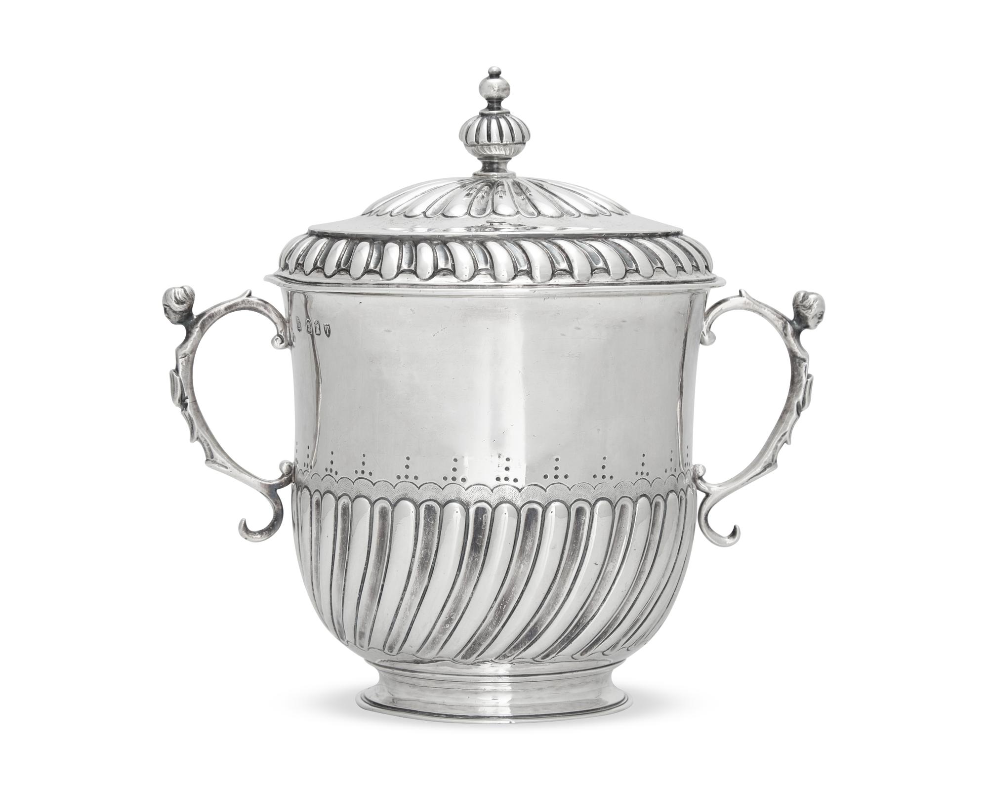 A Charles II Style Britannia Silver Covered Porringer