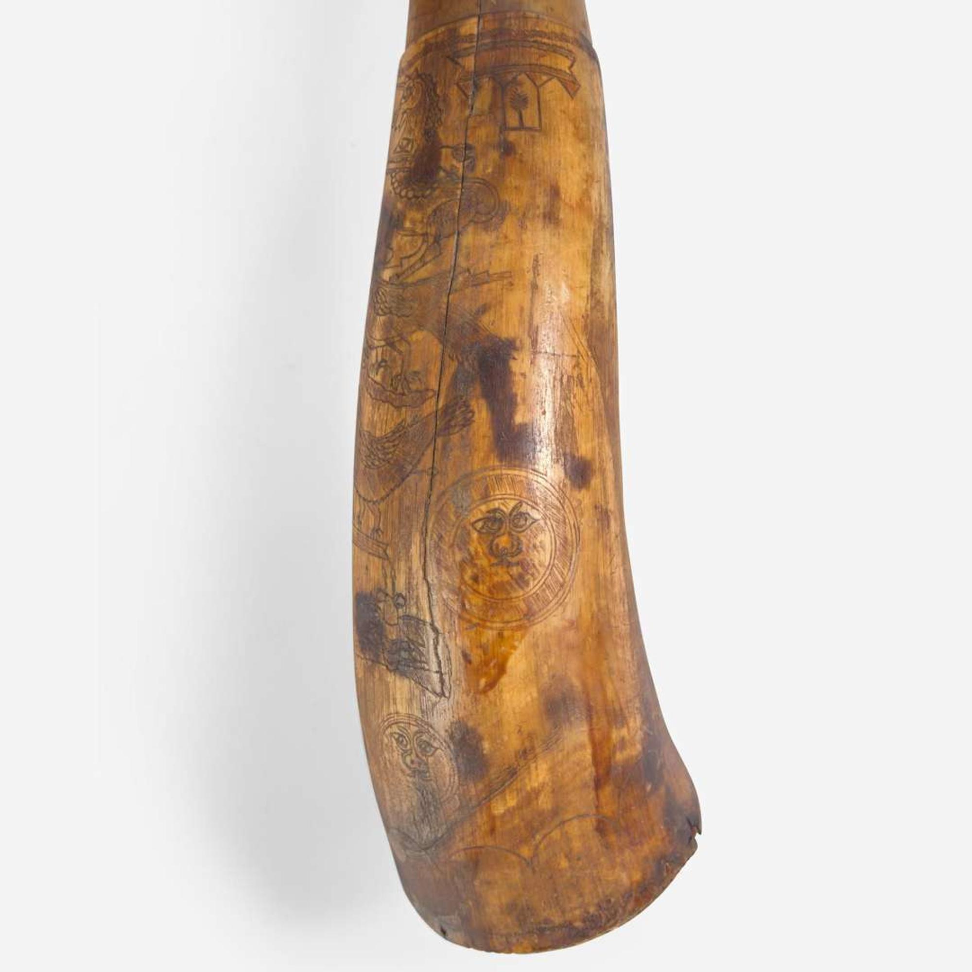 A carved and incised powder horn Pennsylvania, dated "1787"