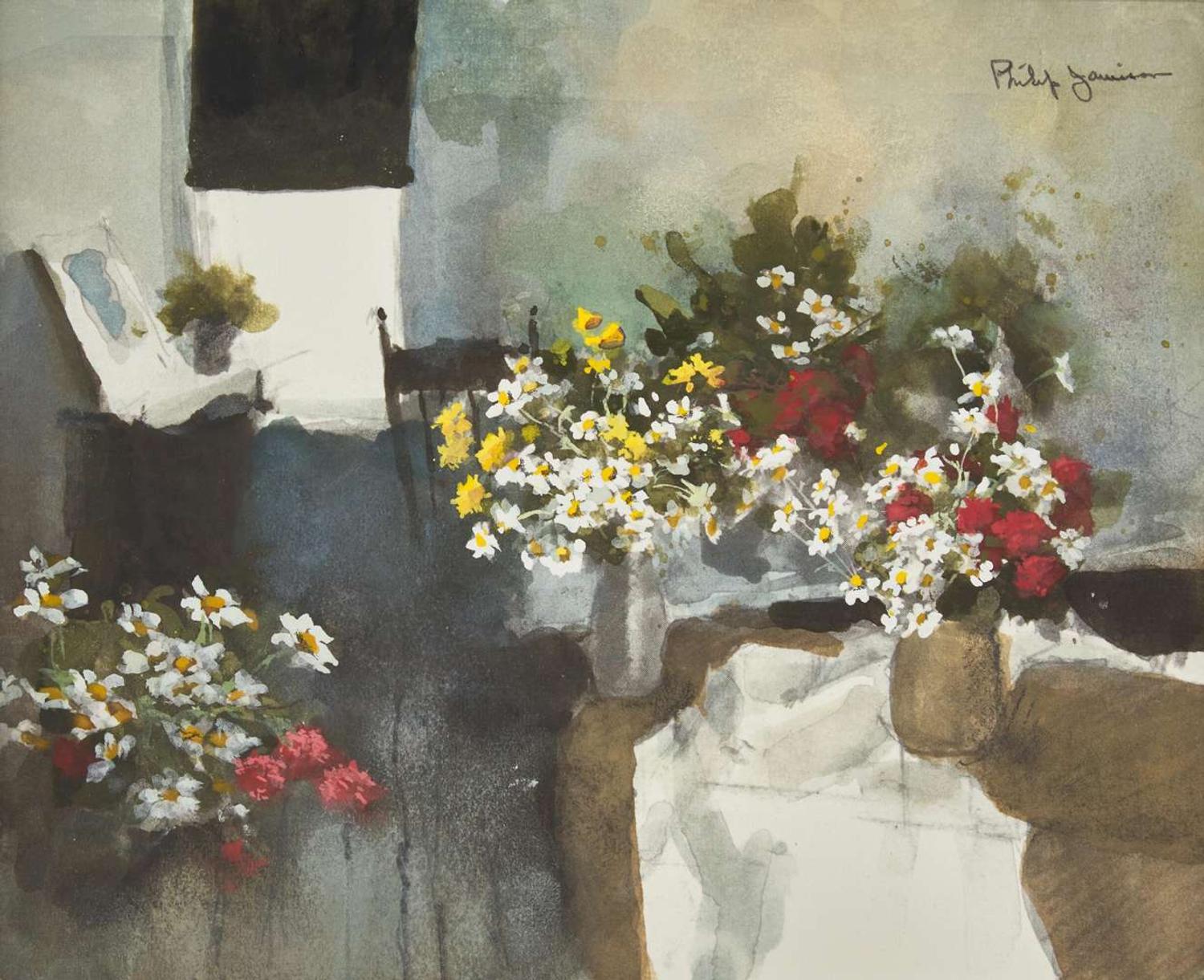 Philip Jamison (American, 1923) - Studio with Flowers