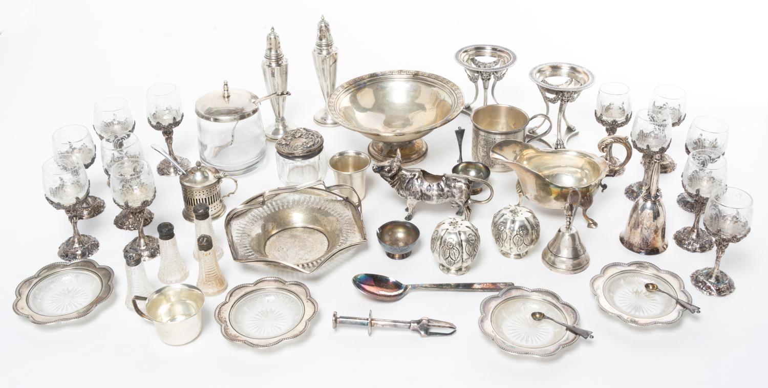 A Collection of Silver and Silver-mounted Articles Height of tallest 6 inches.