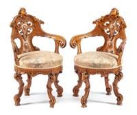 A Pair of Venetian Carved Armchairs Height 36 inches. — 19TH CENTURY