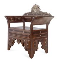 A Pair of Syrian Mother-of-Pearl Inlaid Carved Walnut Armchairs