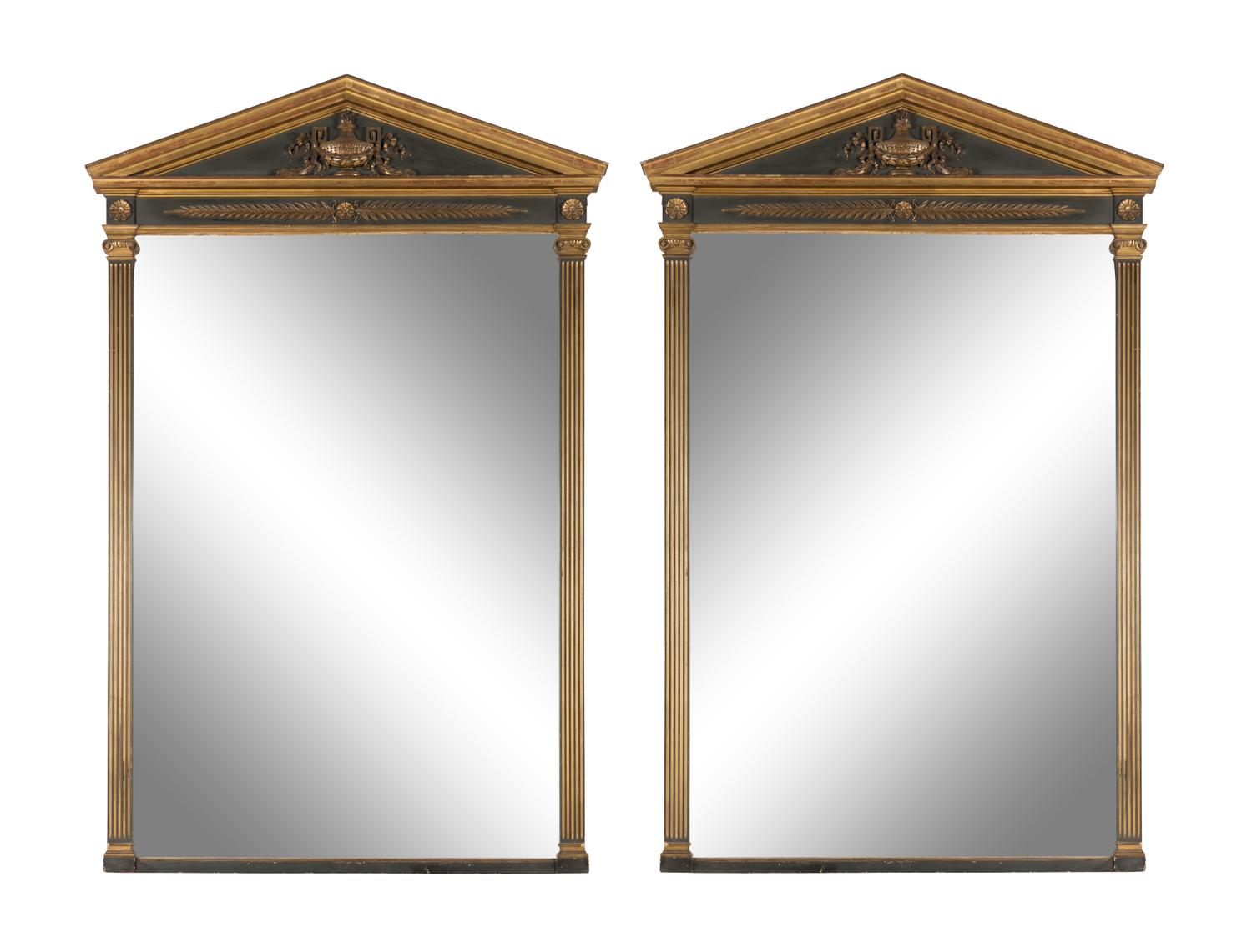A Pair of Neoclassical Style Parcel Gilt and Ebonized Mirrors