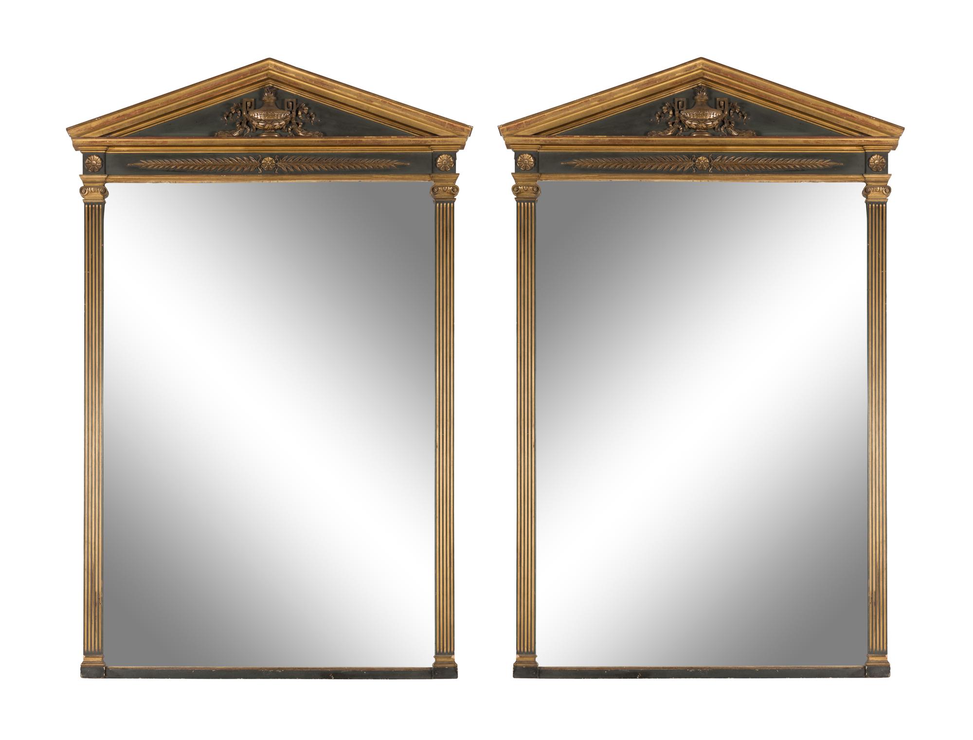 A Pair of Neoclassical Style Parcel Gilt and Ebonized Mirrors