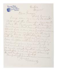 [WILD WEST SHOWS]. CODY, William F. ("Buffalo Bill") (1846-1917). Autograph letter signed ("W.F. Cody"), to George Bleistein. Boston, 20 May [1910].