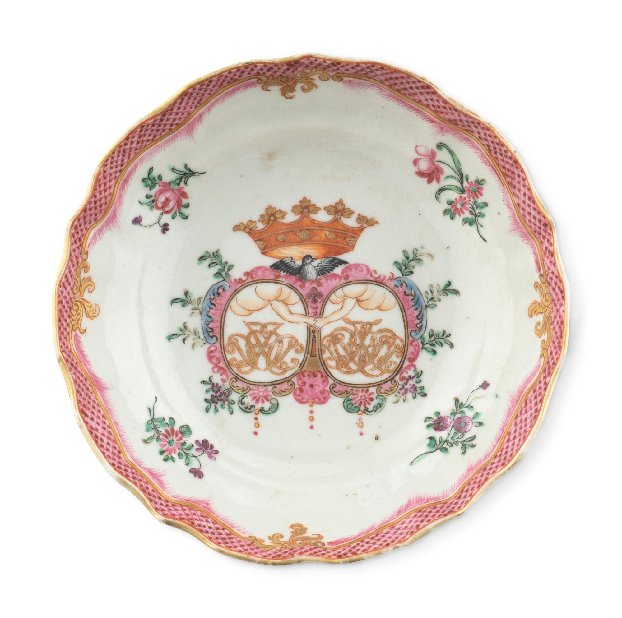 Three Chinese Export Rose Medallion Porcelain Teacups with Saucers