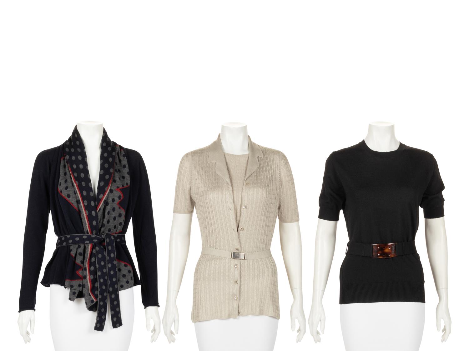 Three Knit Tops with Belts: One Prada Three-Piece Set, One Fendi Two-Piece Set, One Armani Two-Piece Set, 2000s