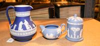 A Group of Three Wedgwood Jasperware Articles Height of first 6 1/4 inches.