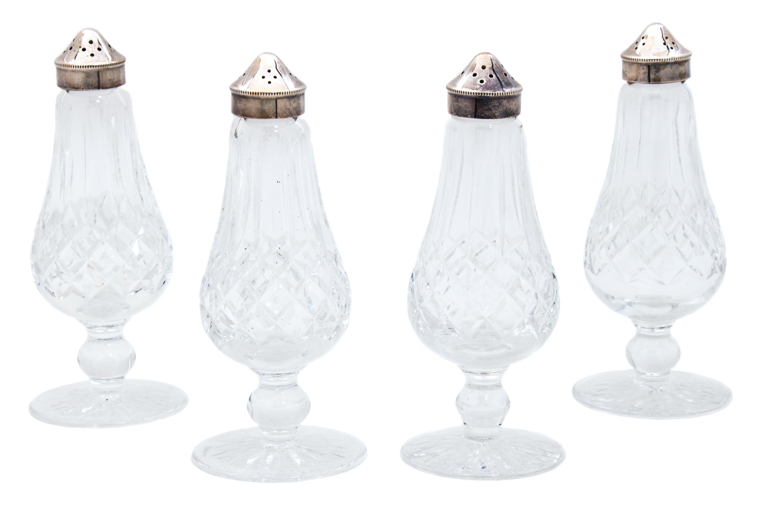 Two Pairs of Waterford Crystal Salt and Peppers Height 6 1/4 inches.