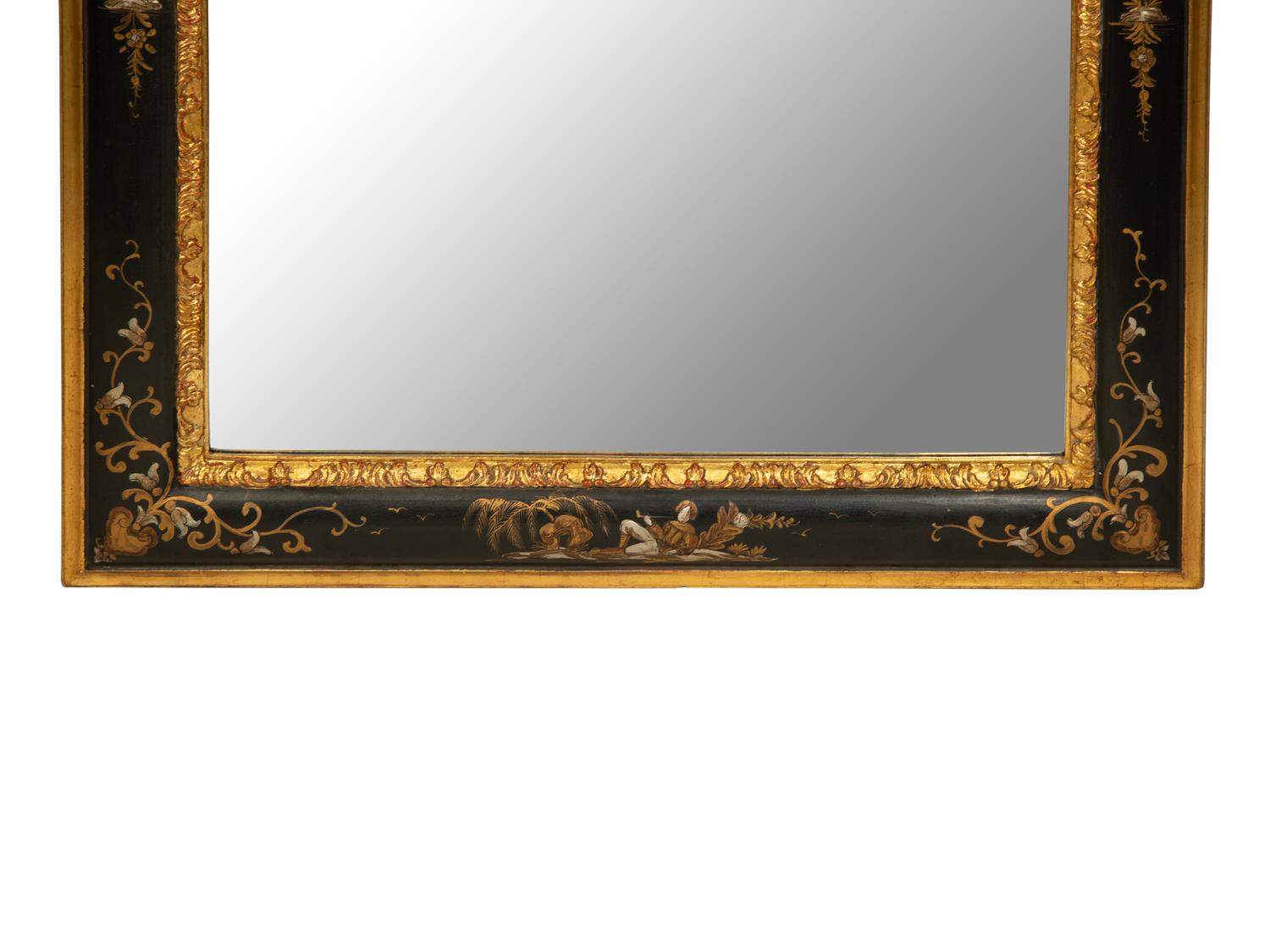 A French Chinoiserie-Decorated Giltwood Mirror