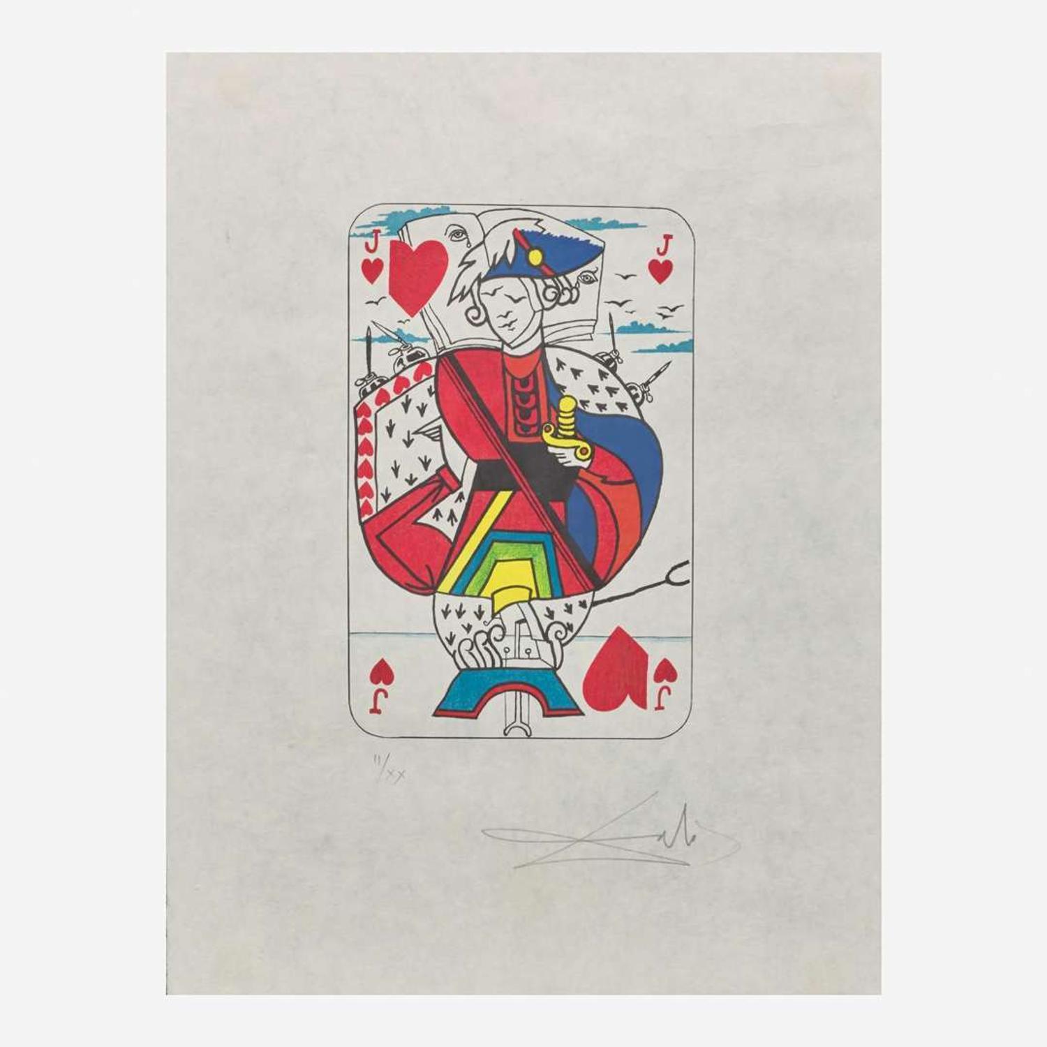 Salvador Dalí (Spanish, 1904-1989) Playing Cards (Ace, King, Queen and Jack of Hearts)
