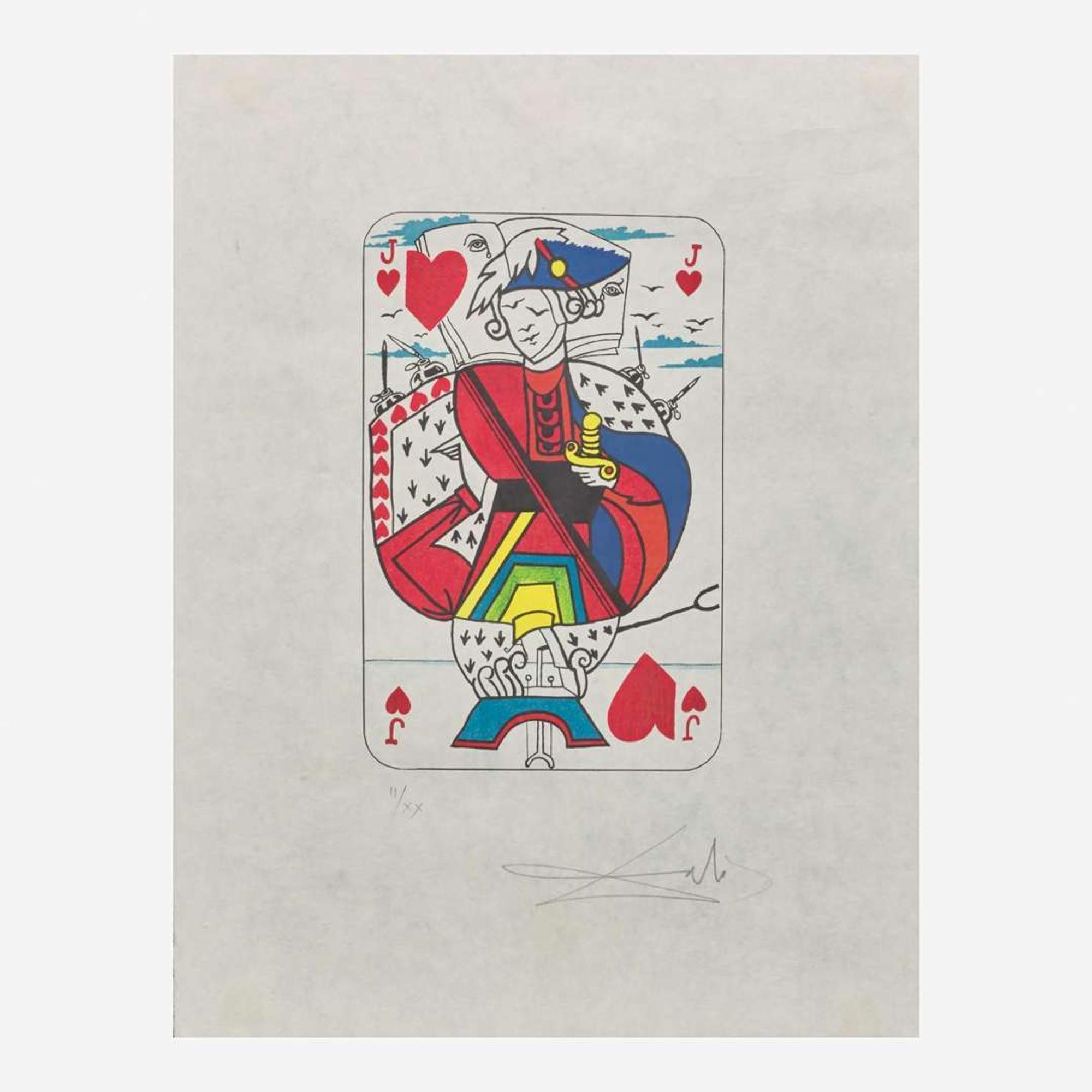 Salvador Dalí (Spanish, 1904-1989) Playing Cards (Ace, King, Queen and Jack of Hearts)