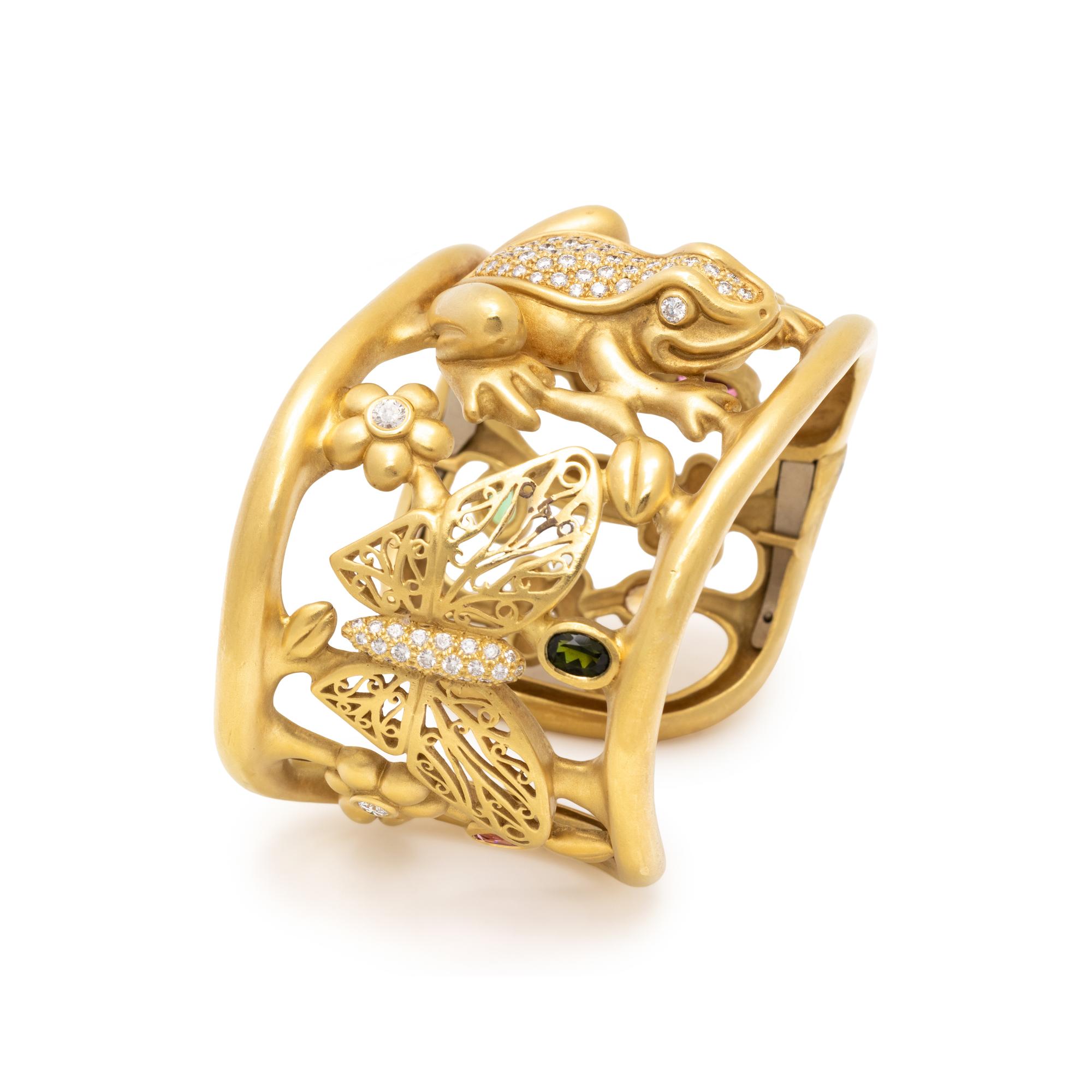 KIESELSTEIN-CORD, YELLOW GOLD, DIAMOND AND MULTIGEM CUFF BRACELET