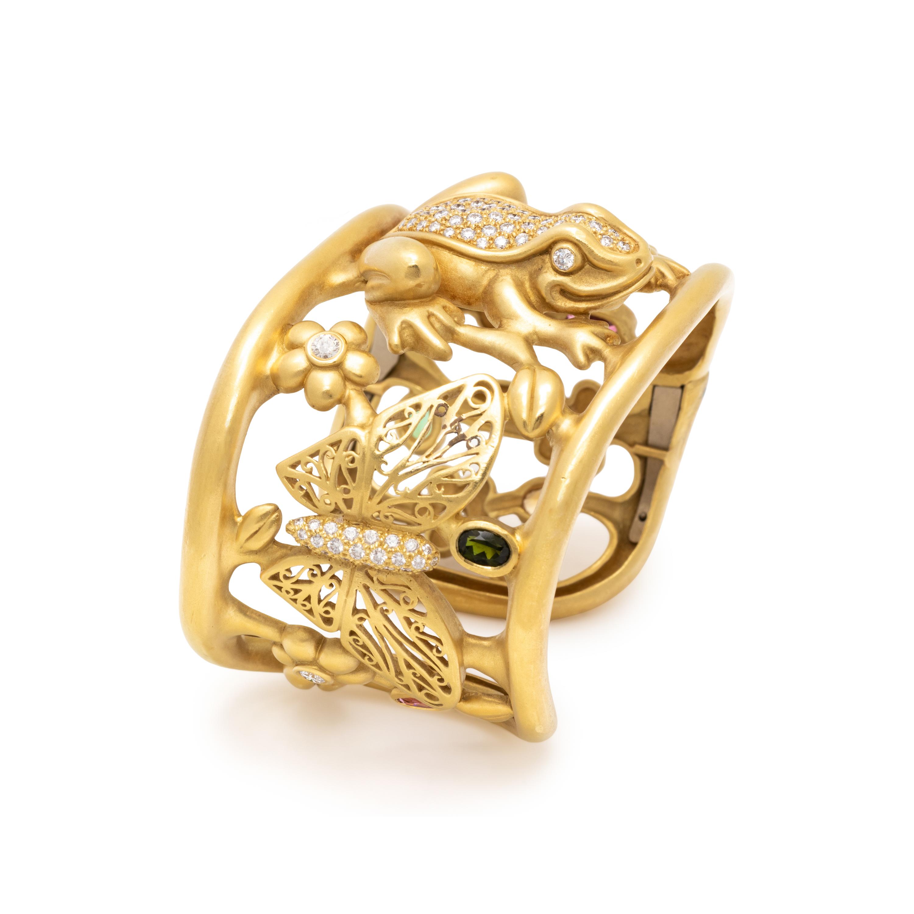 KIESELSTEIN-CORD, YELLOW GOLD, DIAMOND AND MULTIGEM CUFF BRACELET