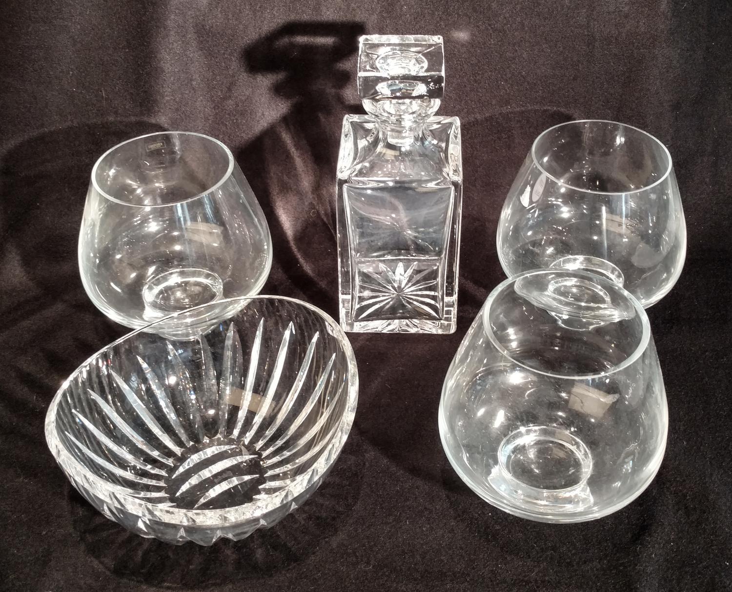 A Set of Glass Articles Height of decanter 11 inches.