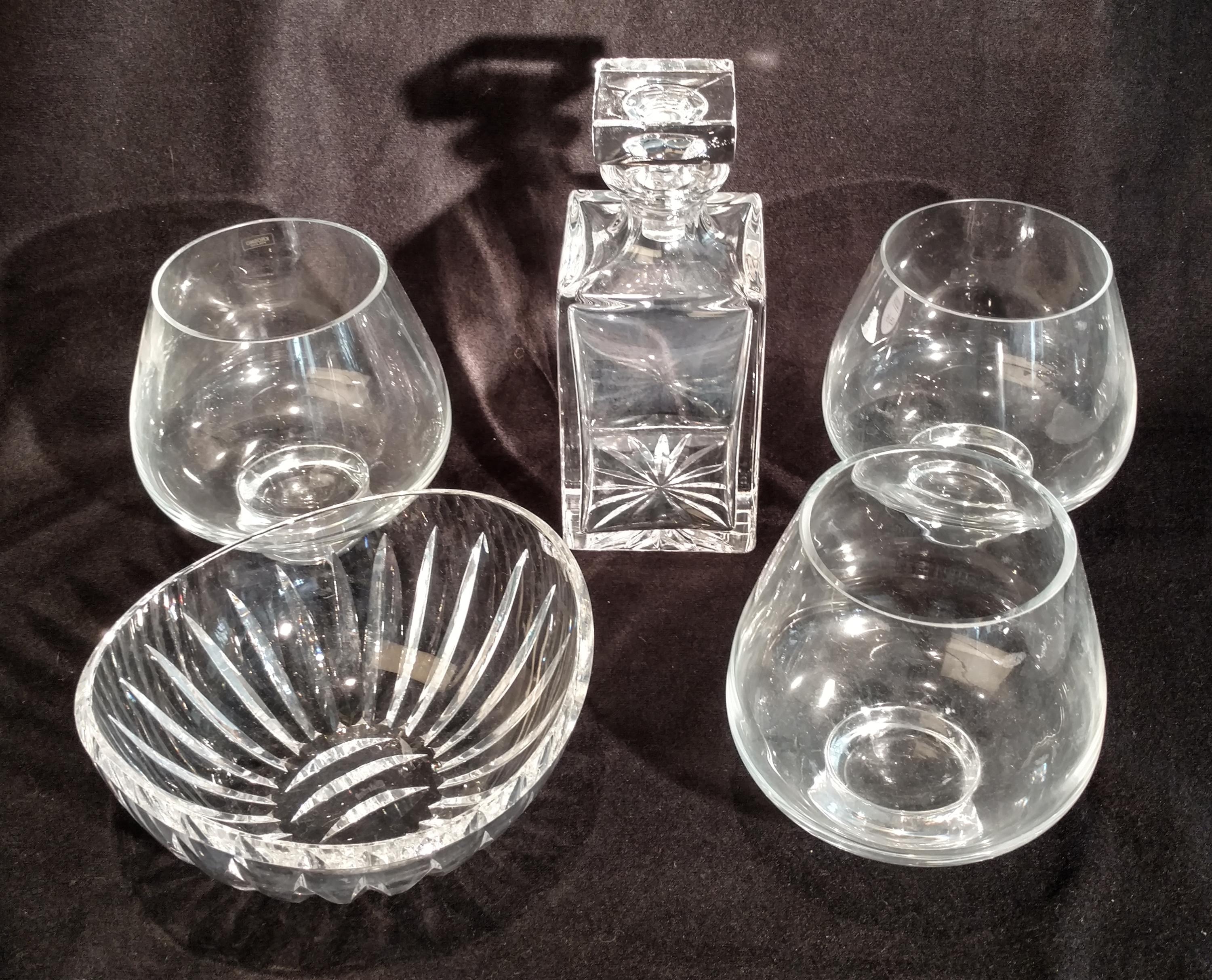 A Set of Glass Articles Height of decanter 11 inches.