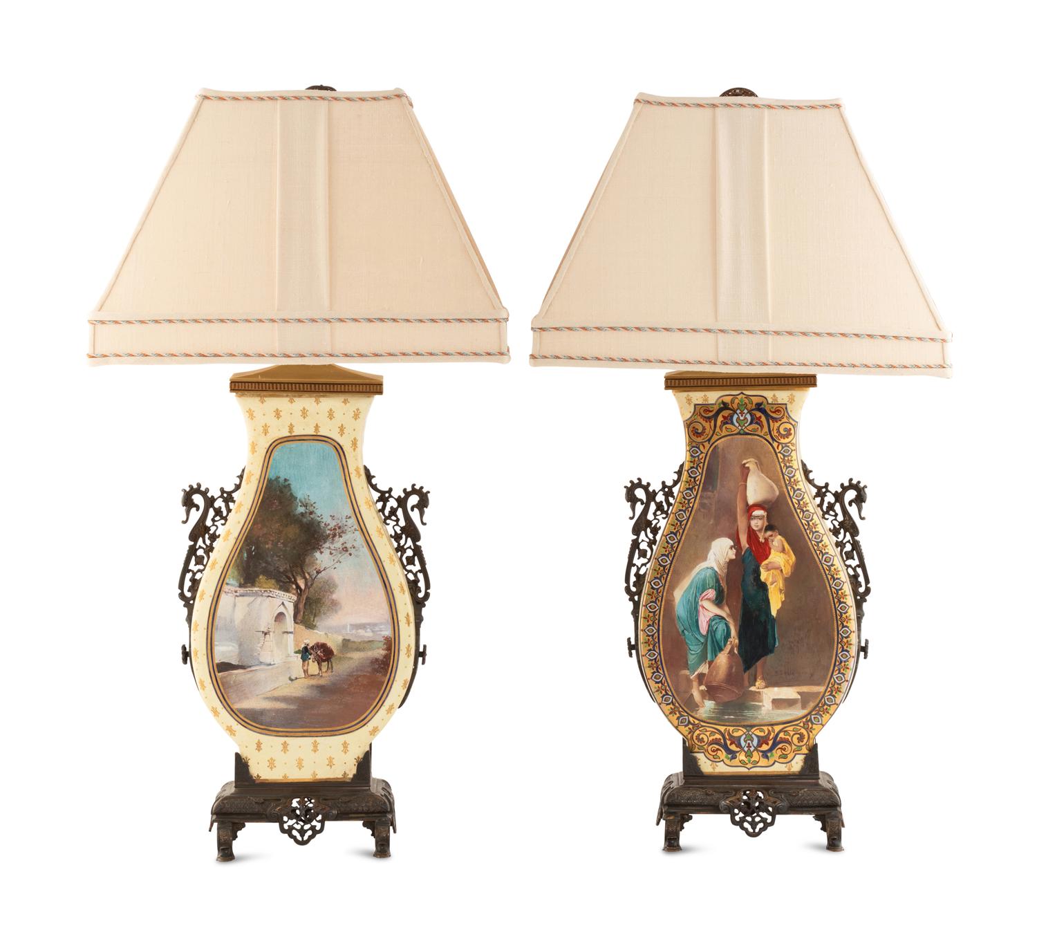 A Pair of French Bronze Mounted Painted Porcelain Vases