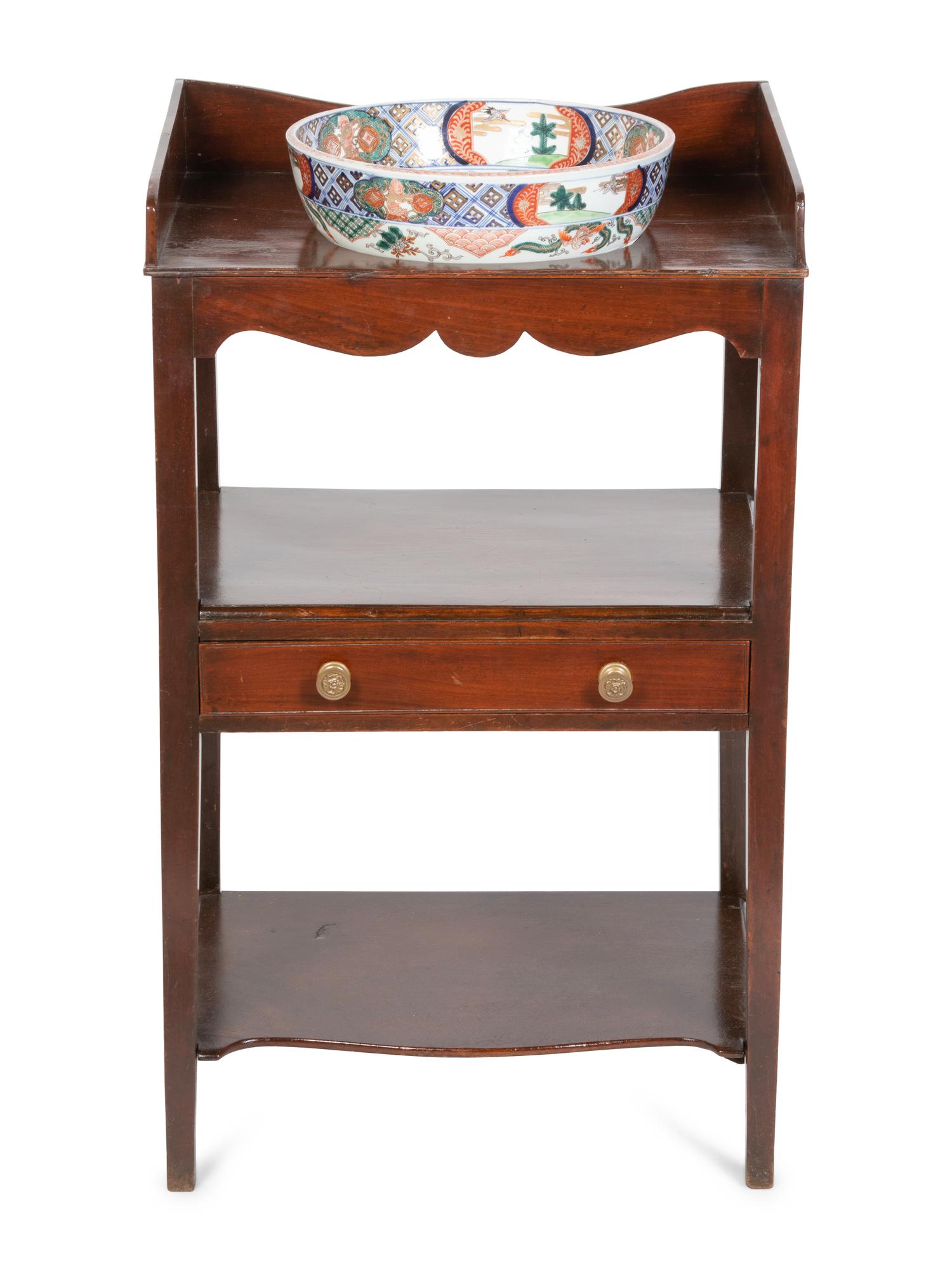 A George III Mahogany Wash Stand with a Japanese Porcelain Bowl